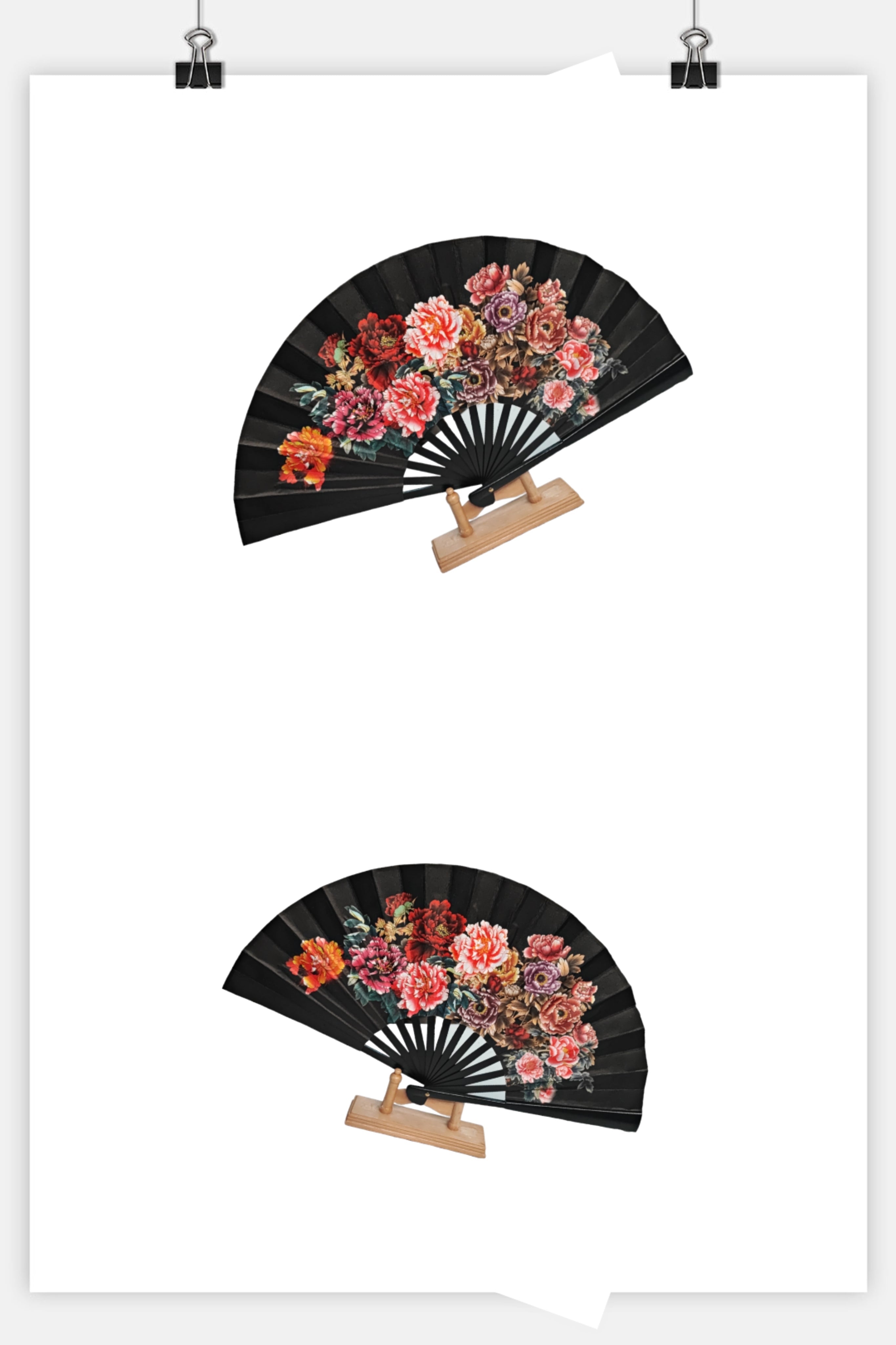 Éventails motif fleur double face (x12)