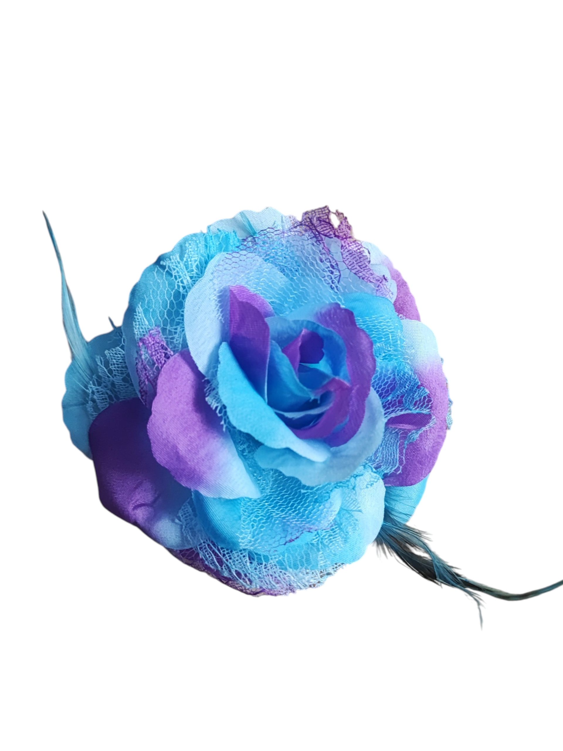 Barrette fleur avec plumes – épingle de corsage + élastique + pince (x12)#3