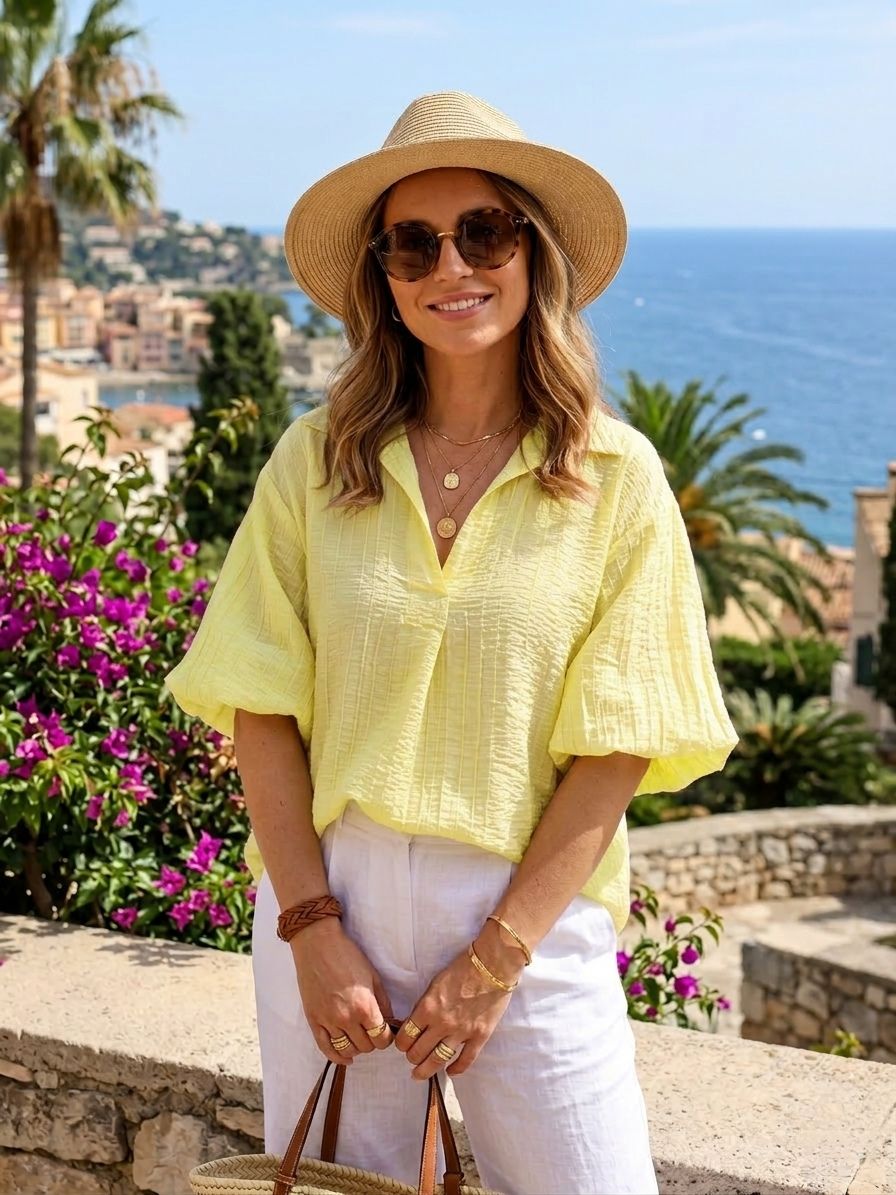 Haut à manches bouffantes
Tissu gaufré (x6)