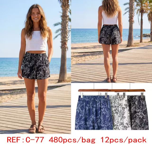 Short décontracté à imprimé floral(x12)C77