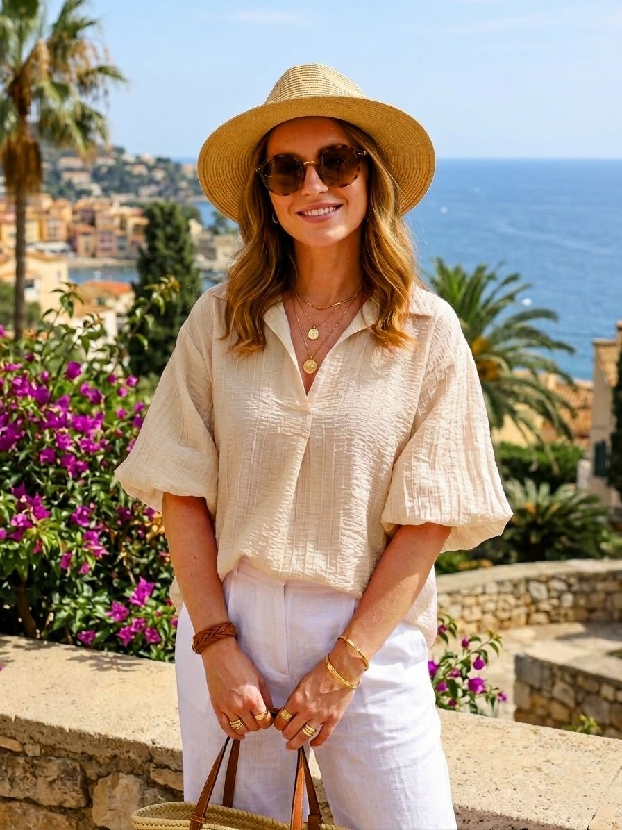 Haut à manches bouffantes
Tissu gaufré (x6)