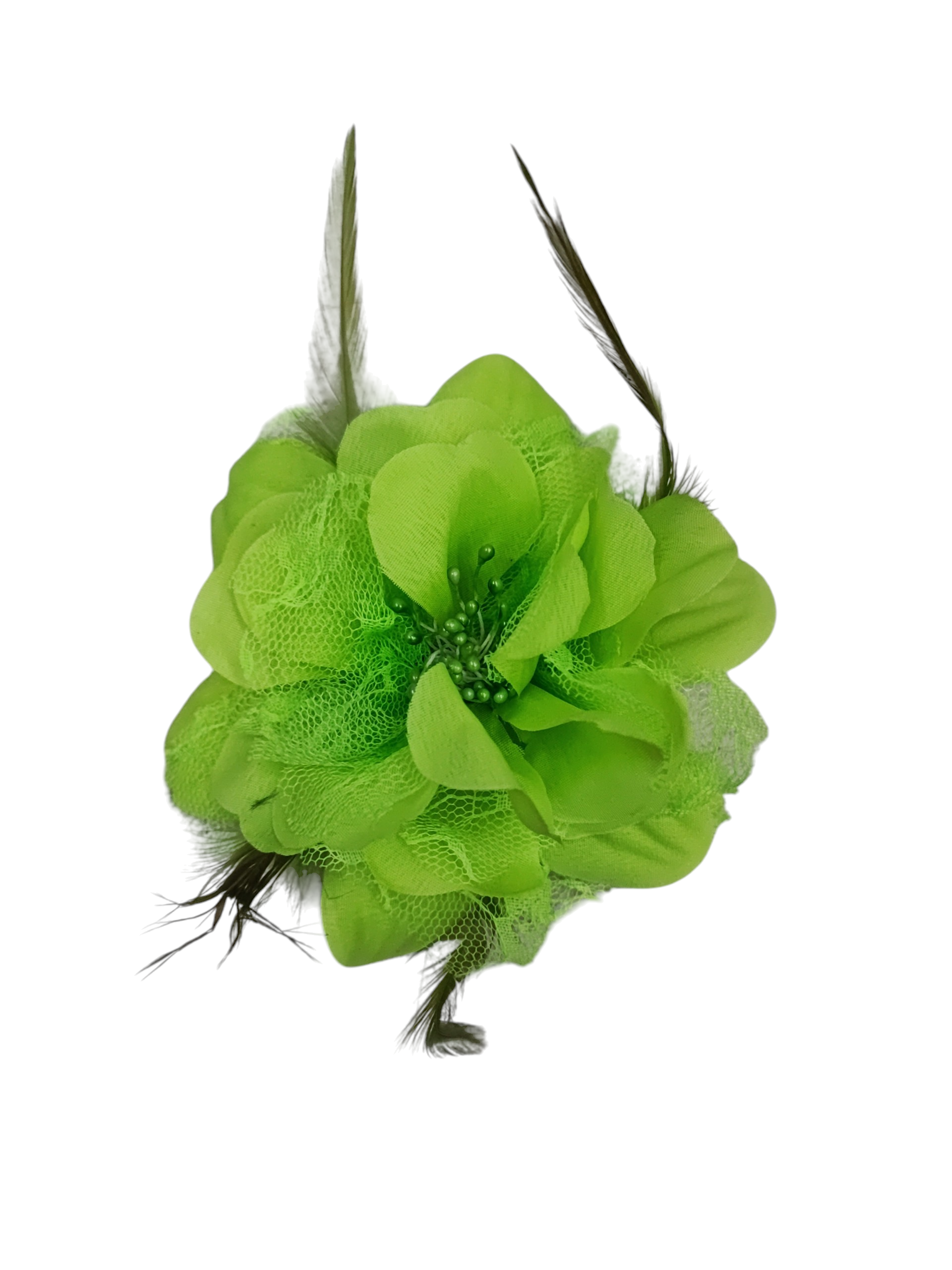 Barrette fleur avec plumes – épingle de corsage + élastique + pince (x12)#2