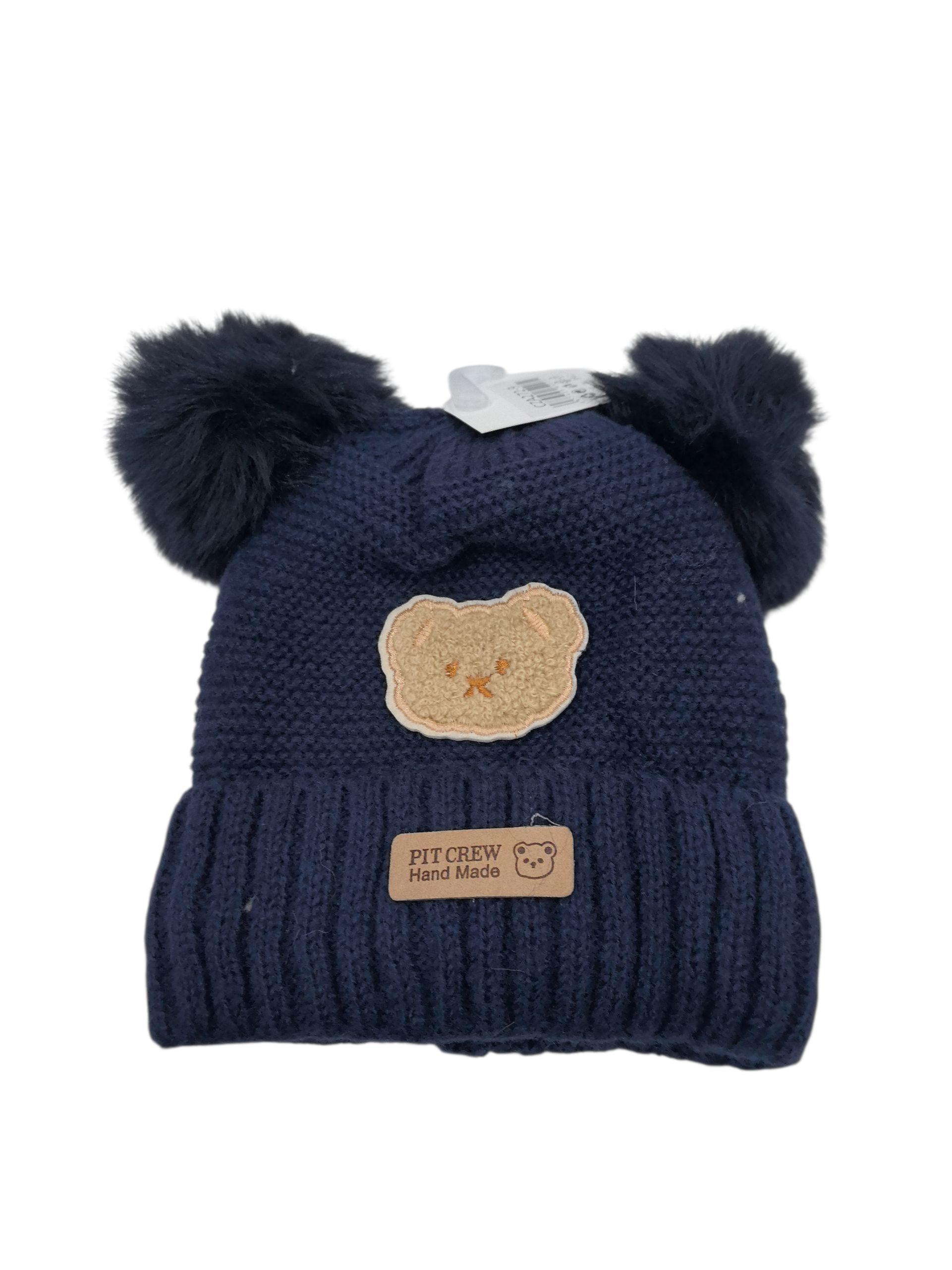 Bonnet double pompon motif ours  (x12)