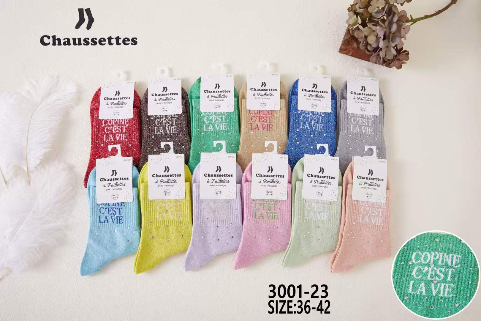 chaussette paillettes avec message(×12)3001