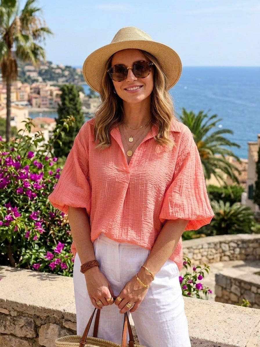 Haut à manches bouffantes
Tissu gaufré (x6)