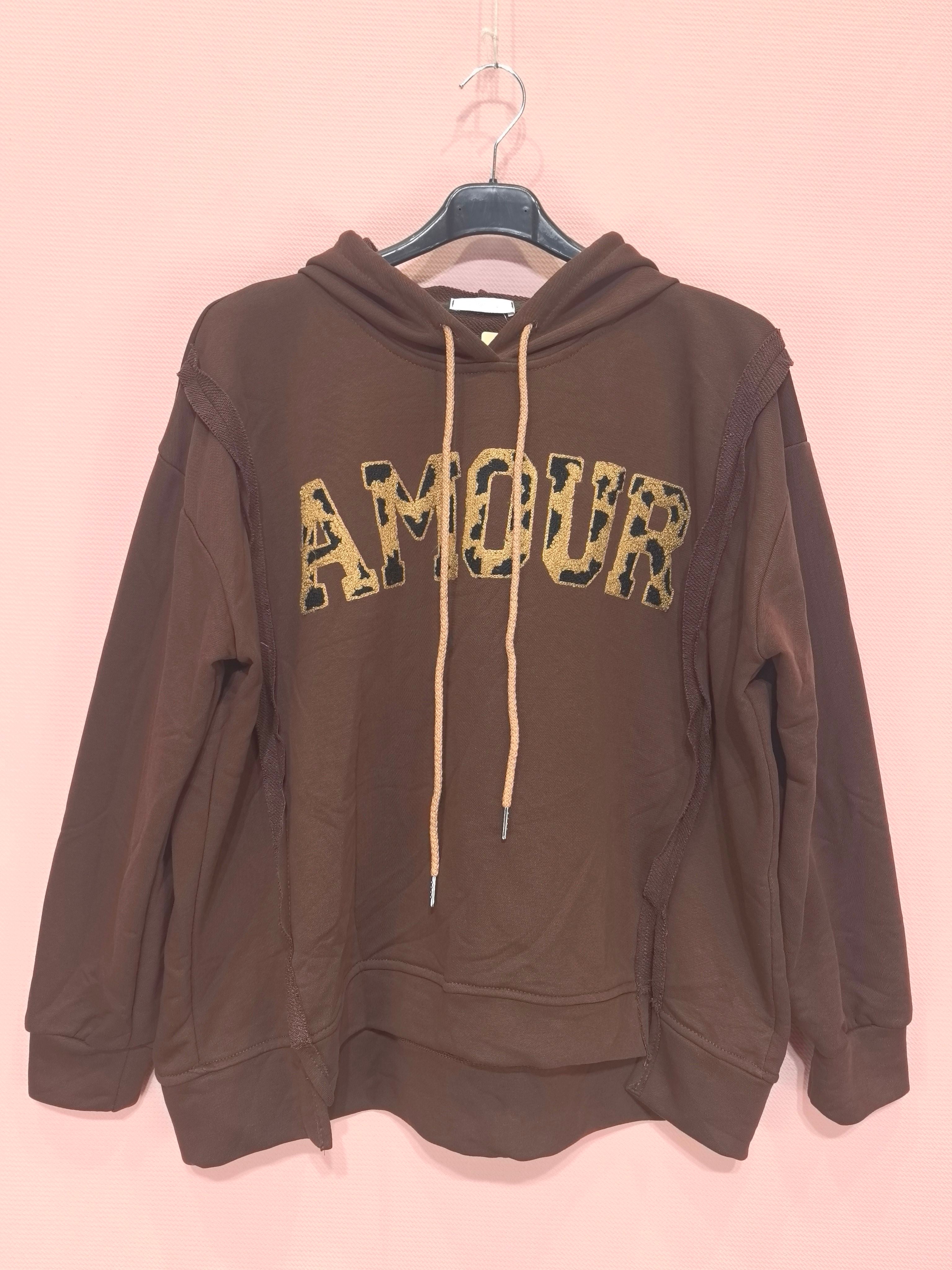Sweat à capuche – Motif léopard « AMOUR » (x6)