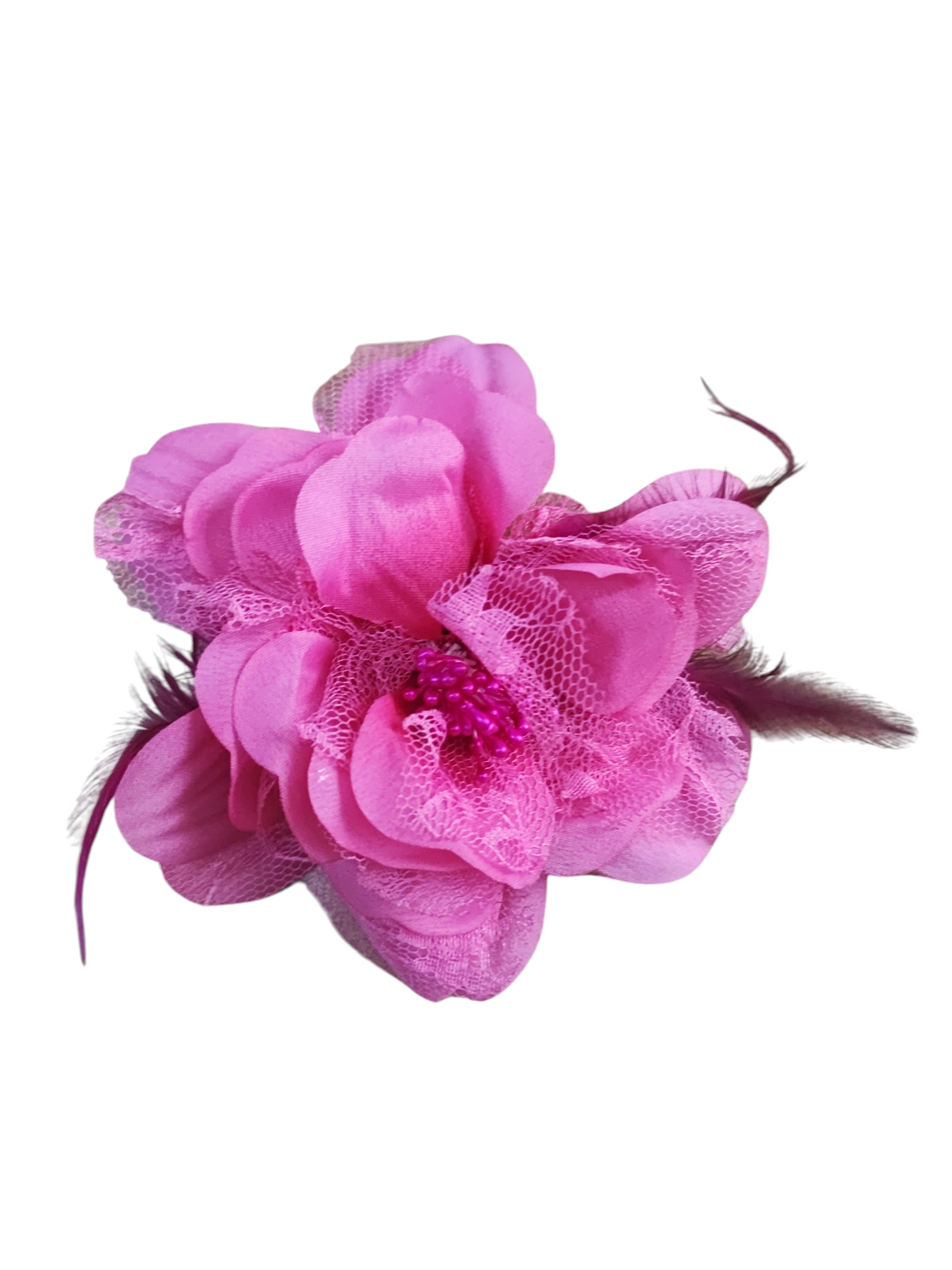Barrette fleur avec plumes – épingle de corsage + élastique + pince (x12)#2