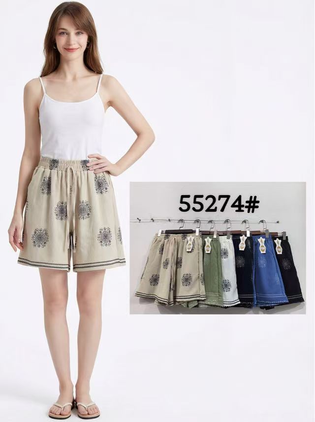Short ethnique bleu à taille élastique, modèle 55274(x12)