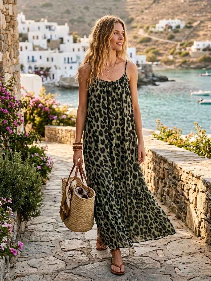 Robe Longue À bretelles Imprimé Graphique (x6)