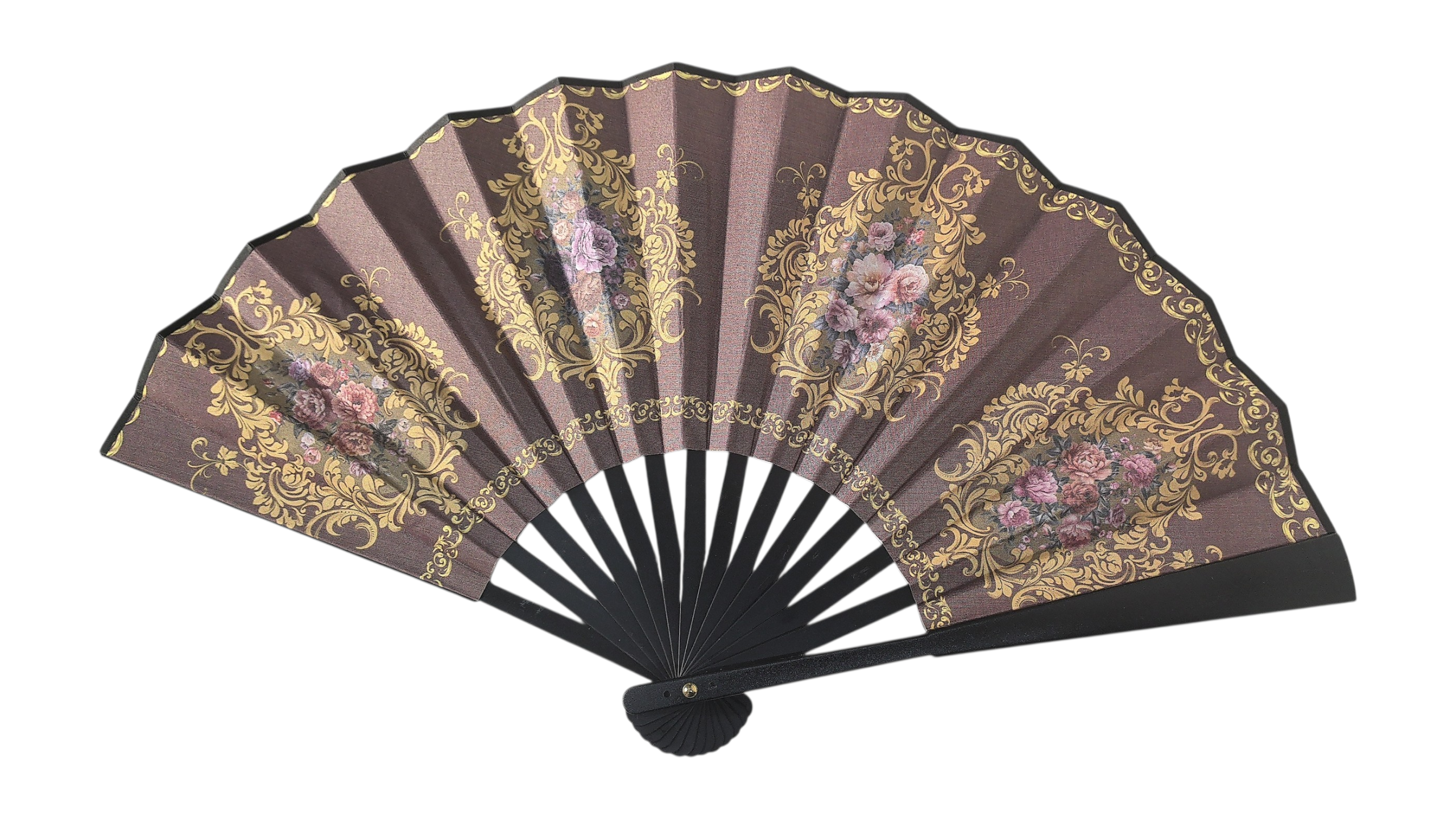 Éventail Pliant Style Baroque Français - Motifs Floraux  Dorés (x12)#28