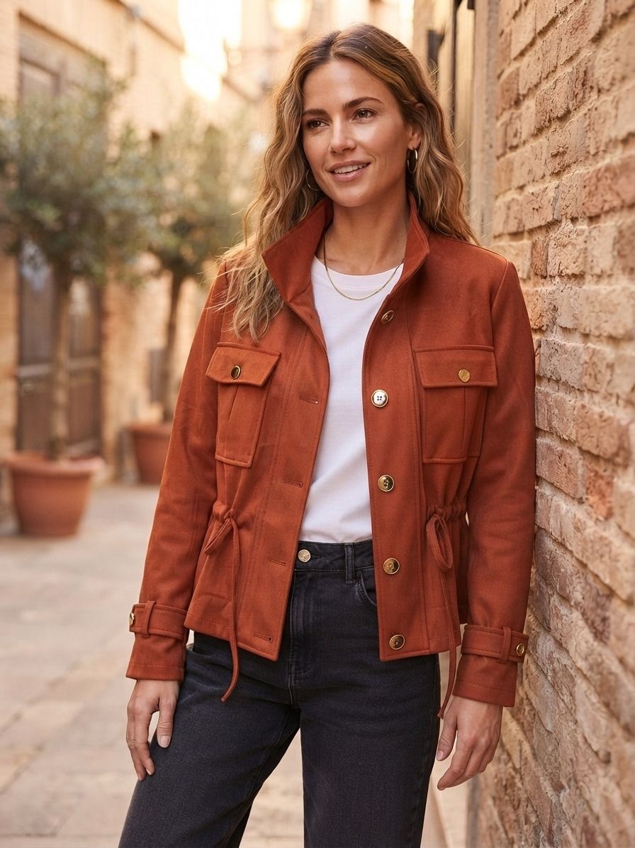 Veste courte en suédine avec poches à rabat(x6)