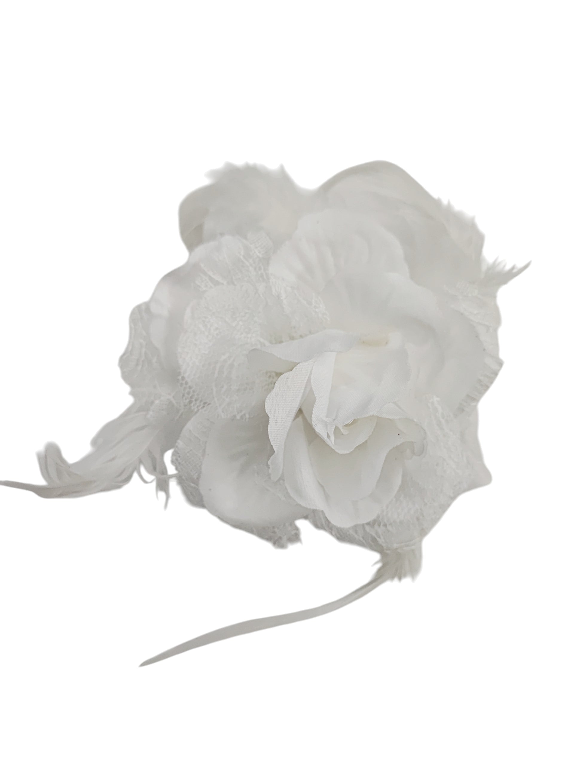 Barrette fleur avec plumes – épingle de corsage + élastique + pince (x12)#3