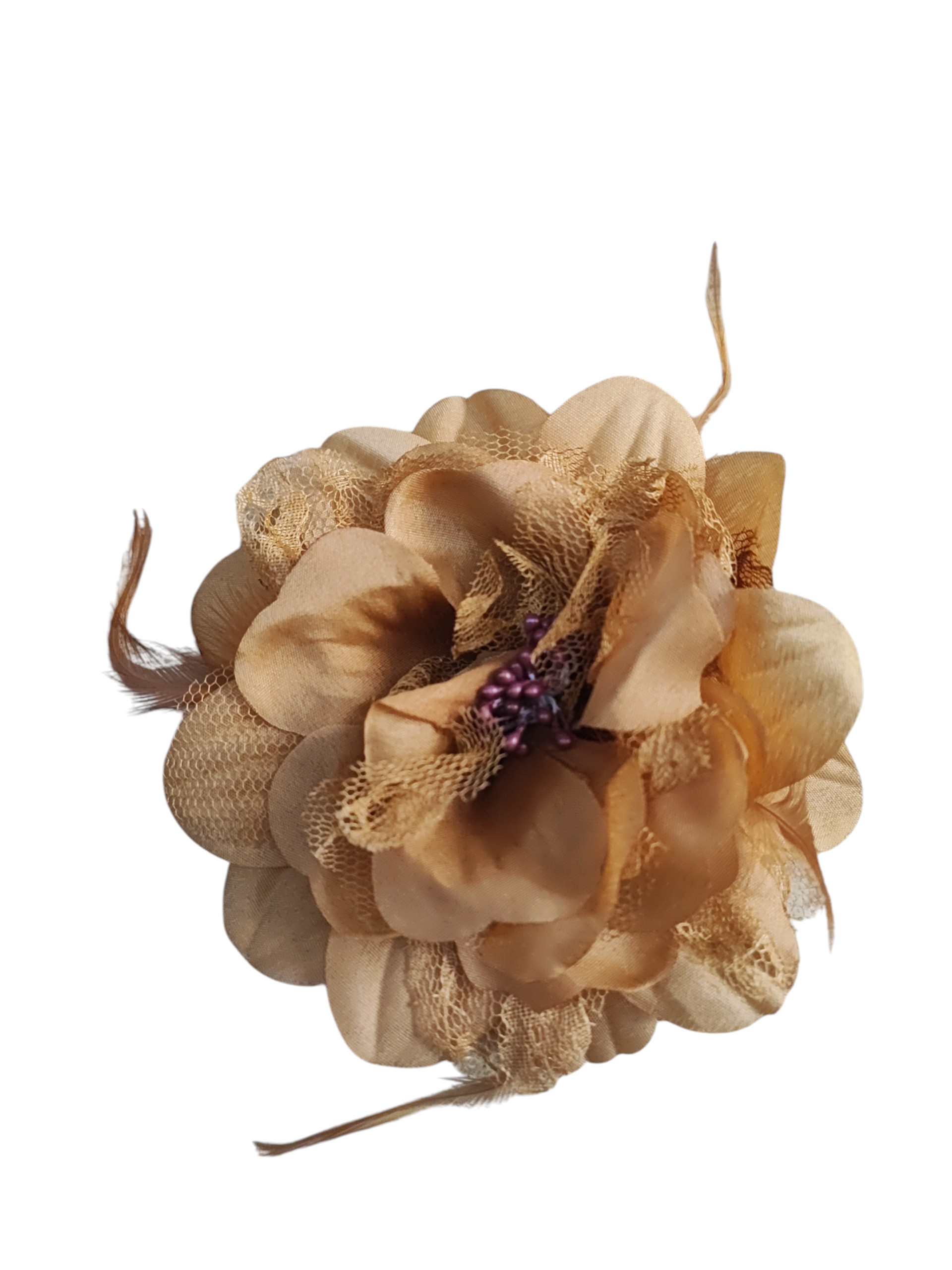 Barrette fleur avec plumes – épingle de corsage + élastique + pince (x12)#2