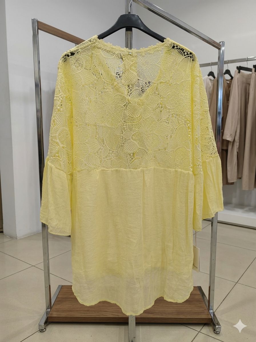 tunique ample de style bohème-chic en dentelle florale et tissu gaufré(x6)