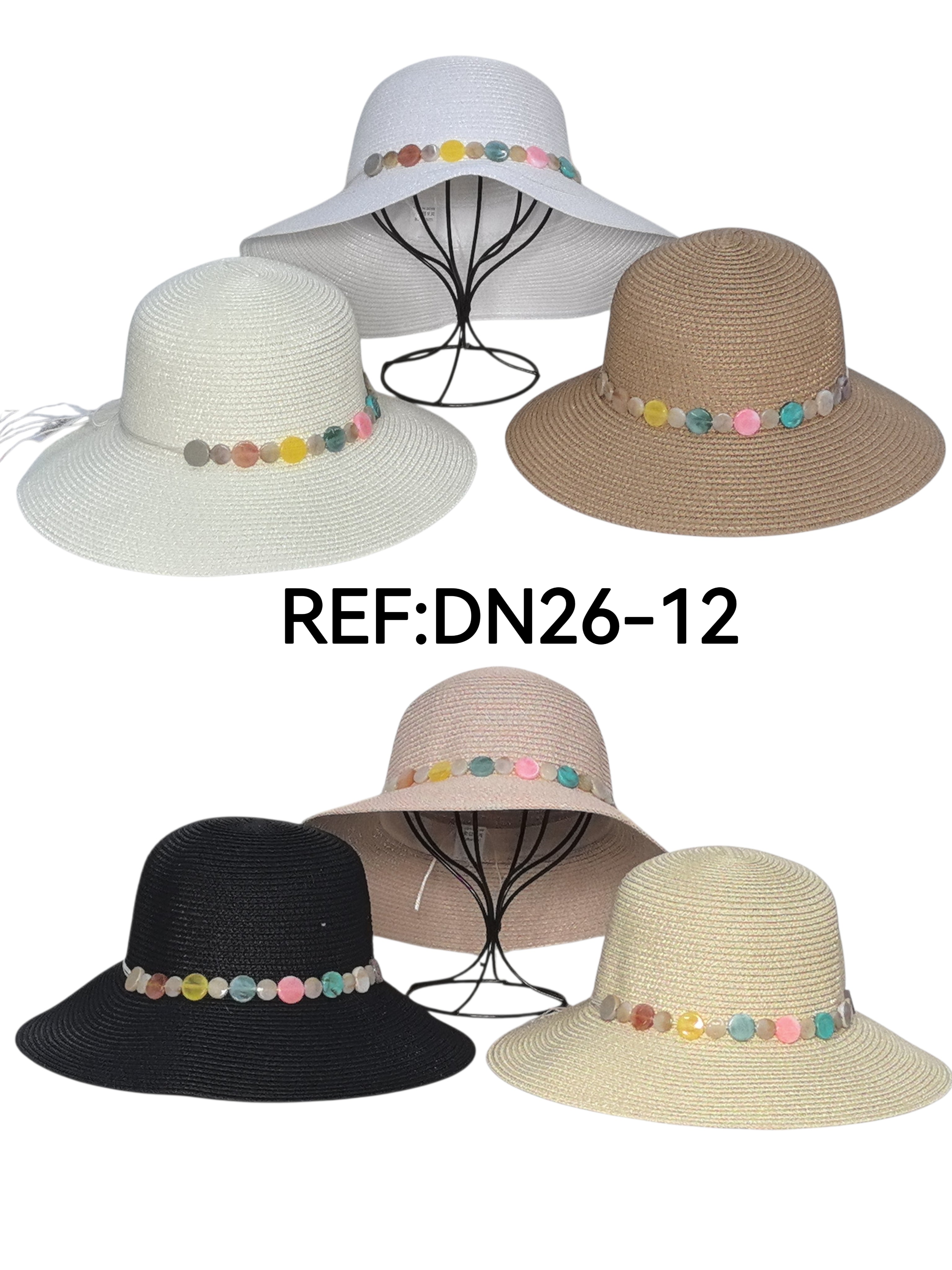 Chapeau paille- Pierres colorées(x12)#12