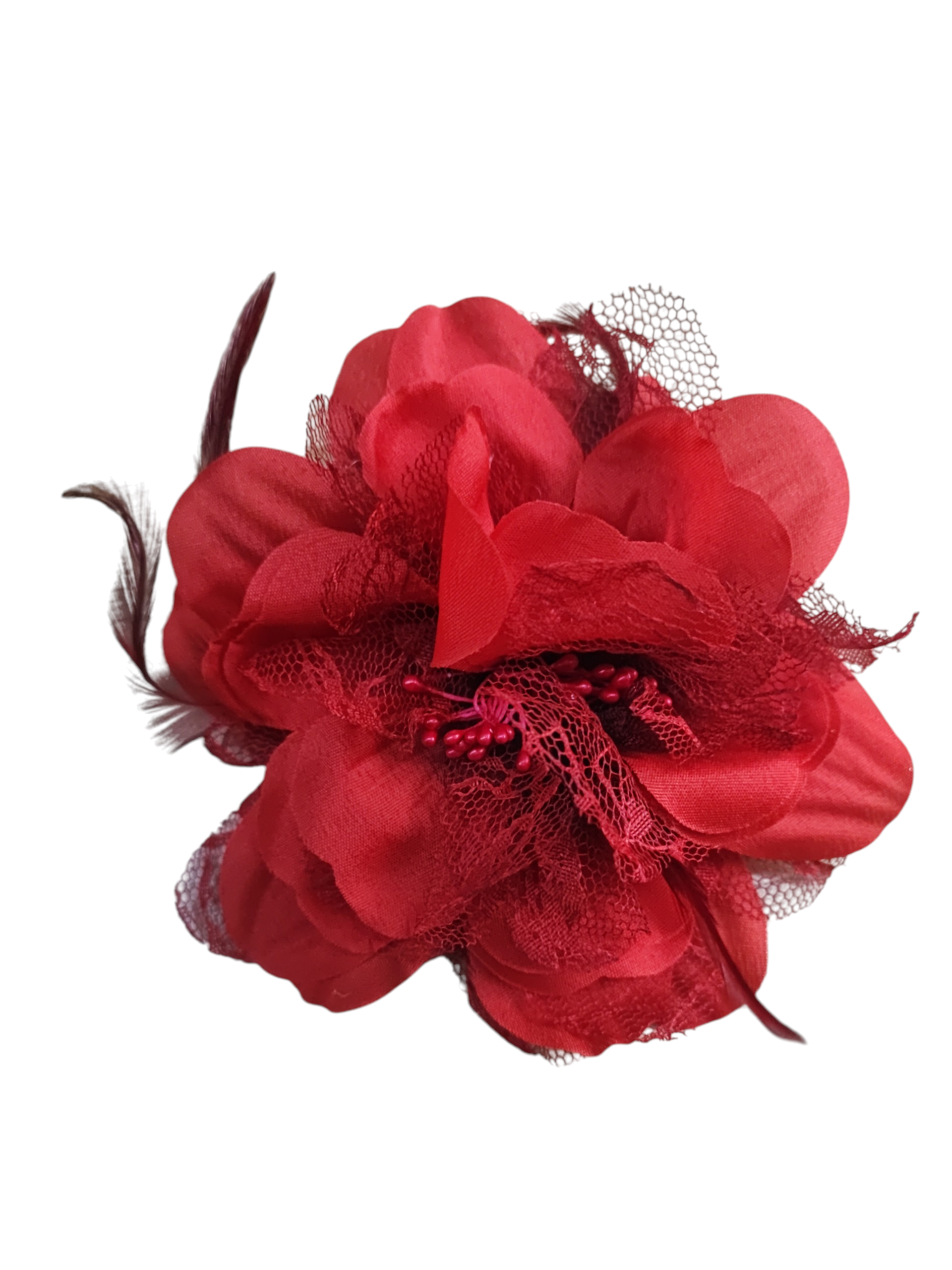 Barrette fleur avec plumes – épingle de corsage + élastique + pince (x12)#2