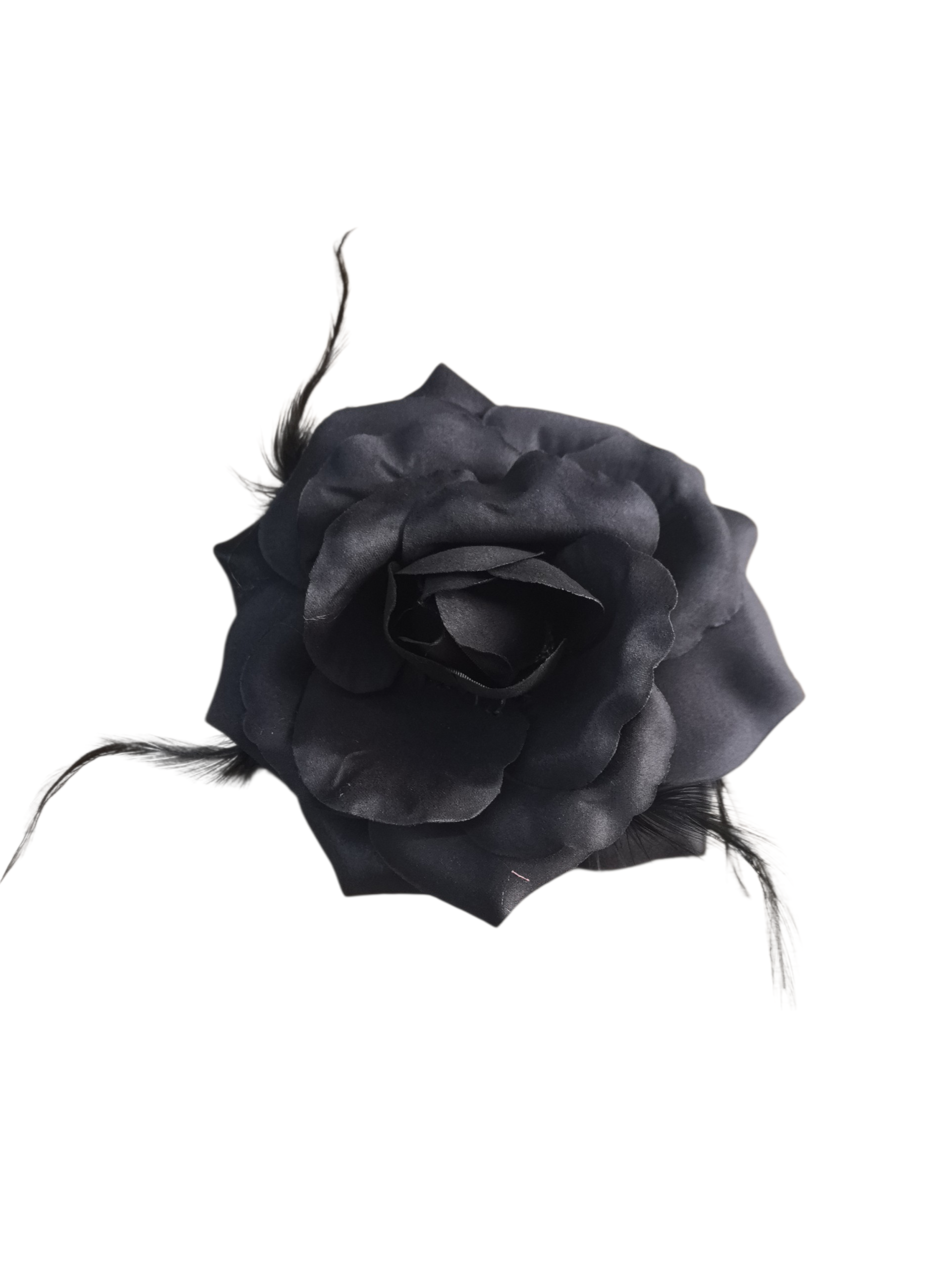 Barrette fleur avec plumes – épingle de corsage + élastique + pince (x12)