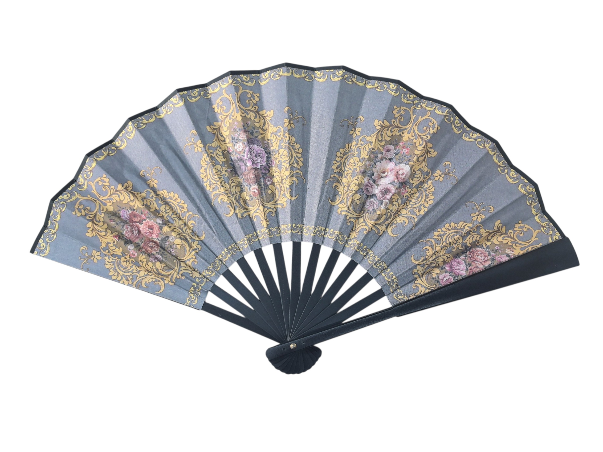 Éventail Pliant Style Baroque Français - Motifs Floraux  Dorés (x12)#28