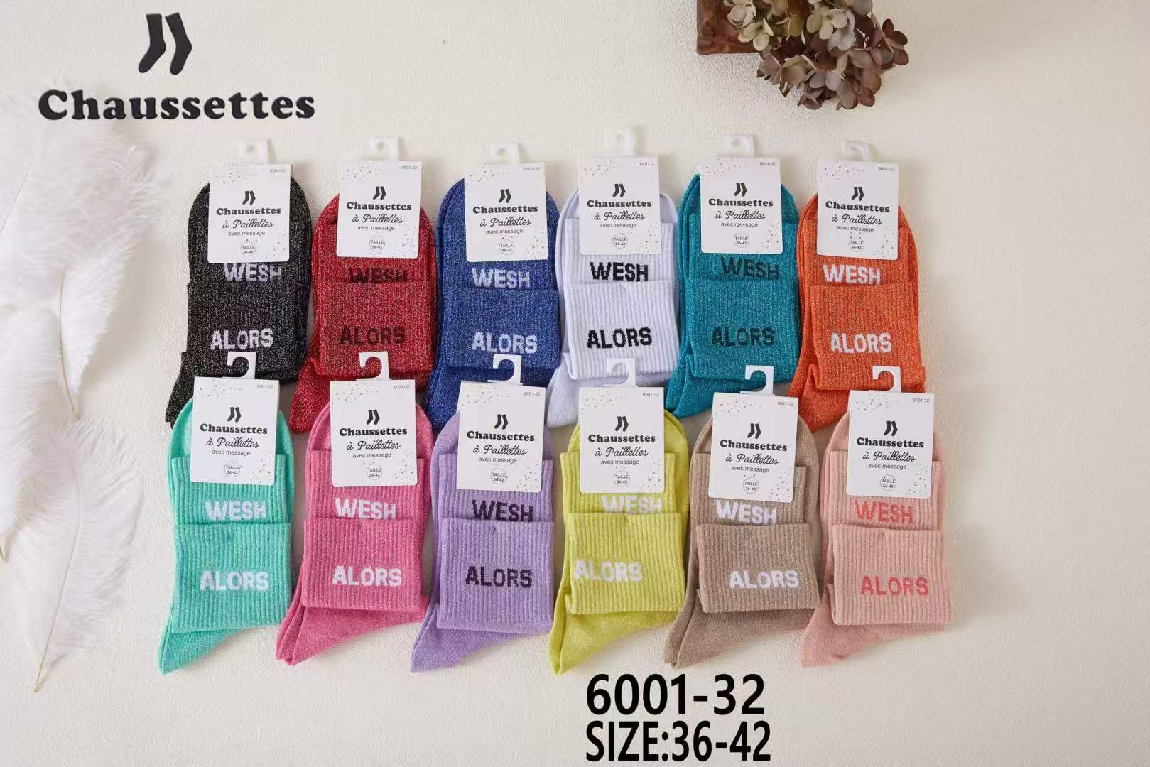 chaussette paillettes avec message(×12)6001
