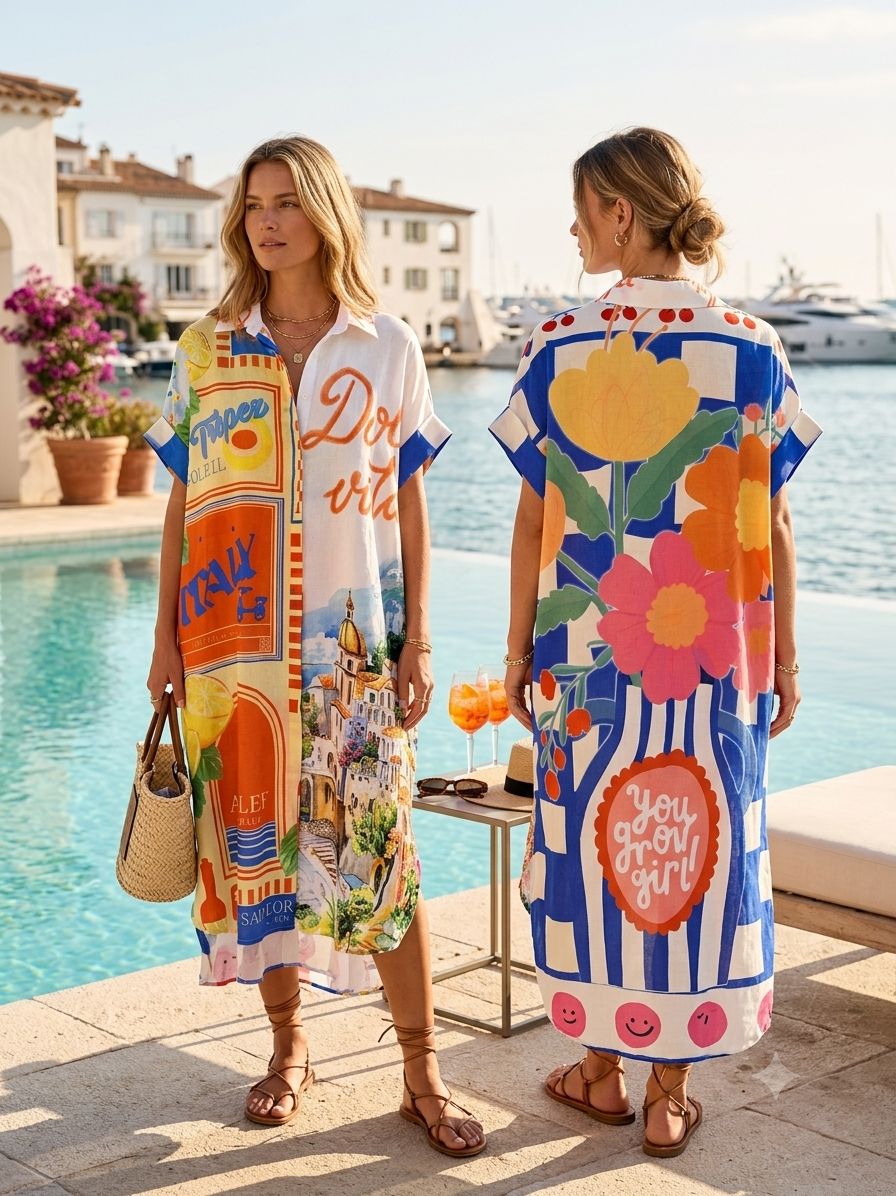 Robe Chemise Longue Imprimée Graphique (x6)