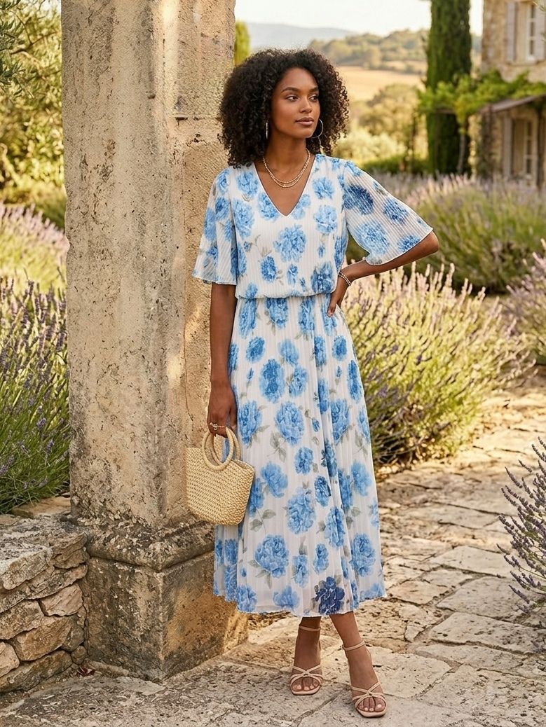 Robe Plissé Imprimée (x6）