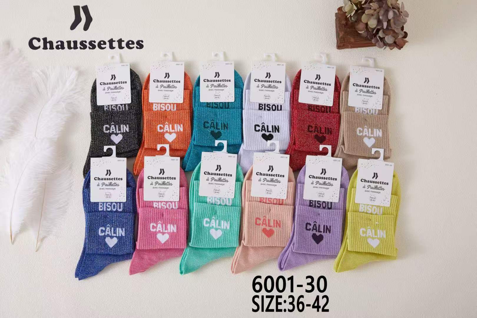 chaussette paillettes avec message(×12)6001