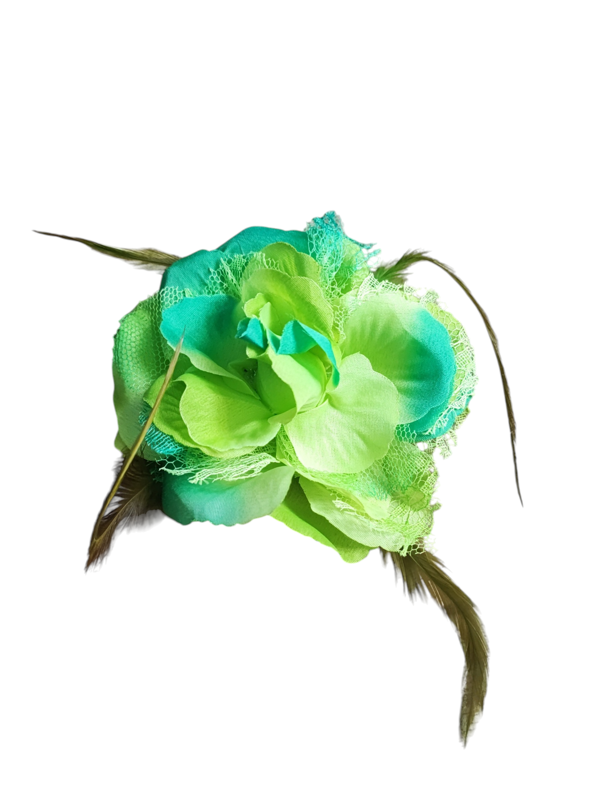 Barrette fleur avec plumes – épingle de corsage + élastique + pince (x12)#3