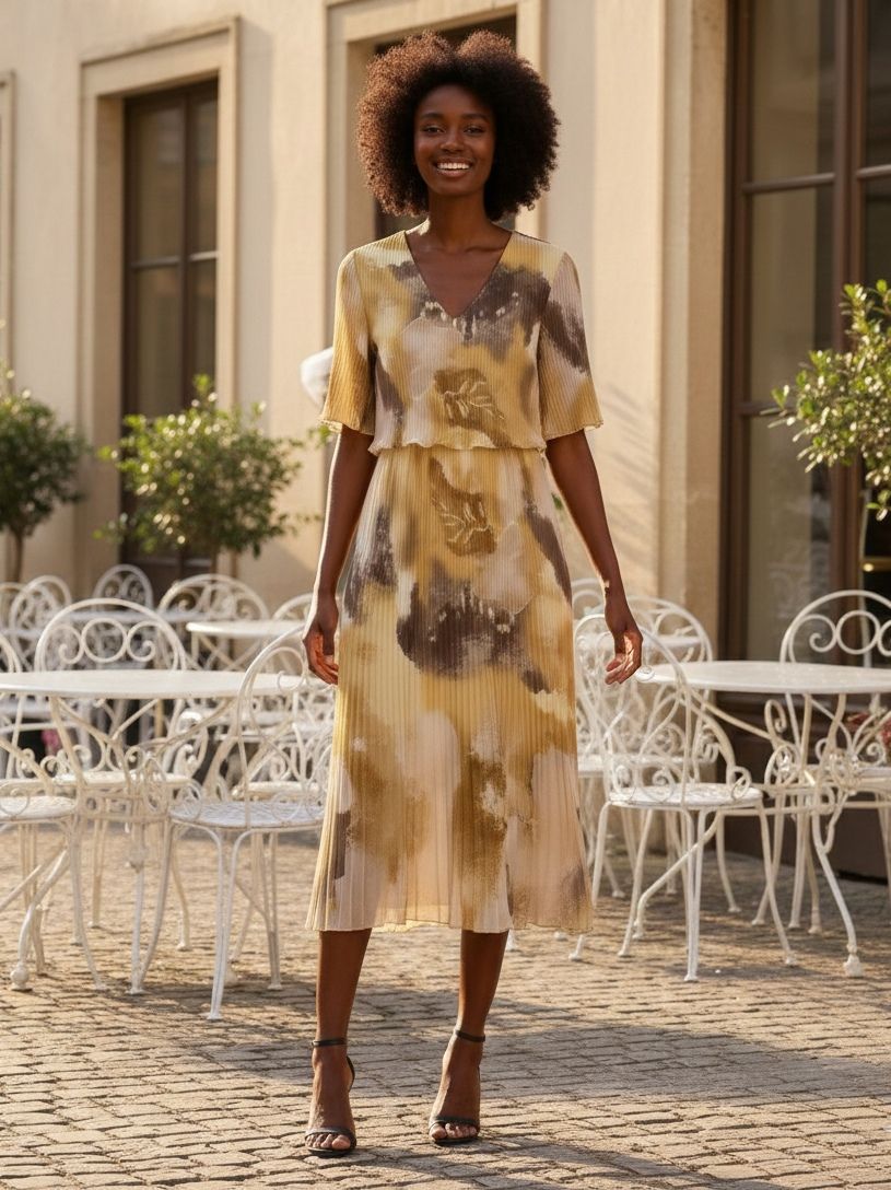 Robe Plissé Imprimée  (x4）