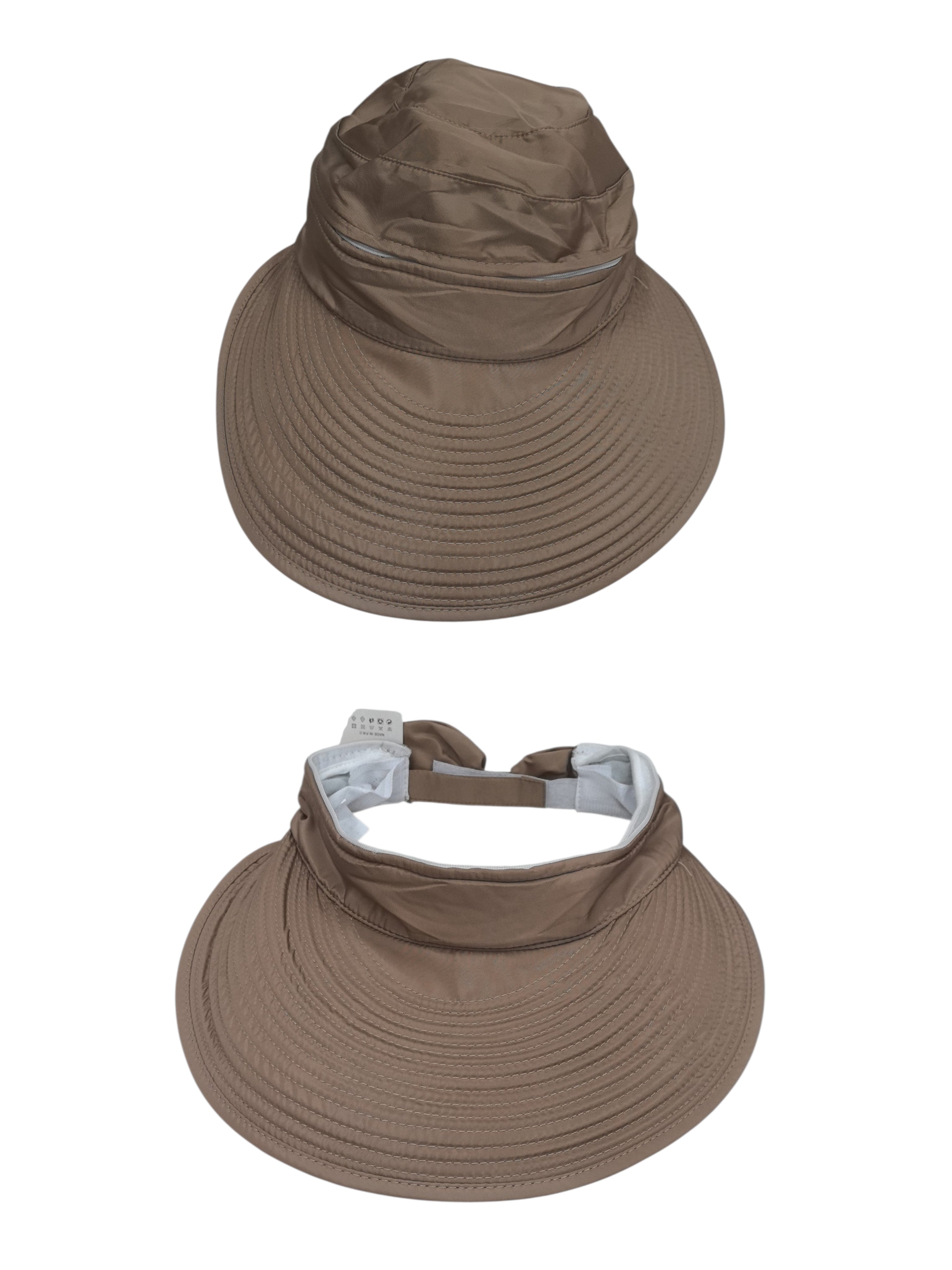 Chapeau solaire 2-en-1 à zip, visière extra-large sans dessus, protection anti-UV pour femme (x12)