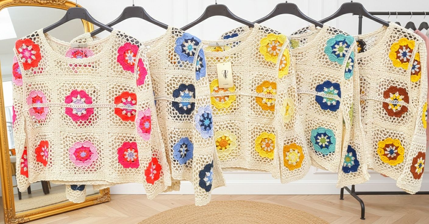 Haut en crochet à motifs floraux(x6)