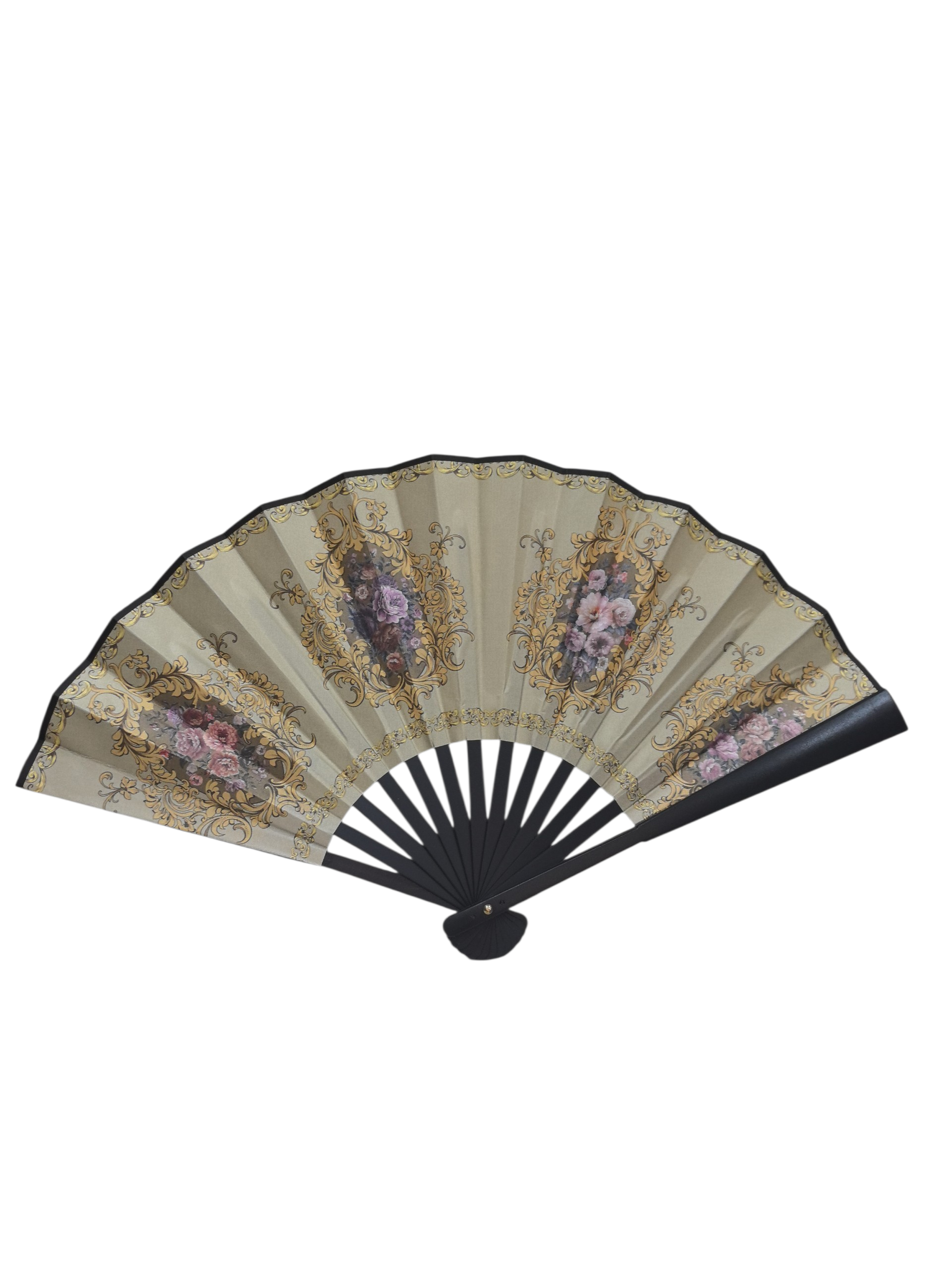 Éventail Pliant Style Baroque Français - Motifs Floraux  Dorés (x12)#28