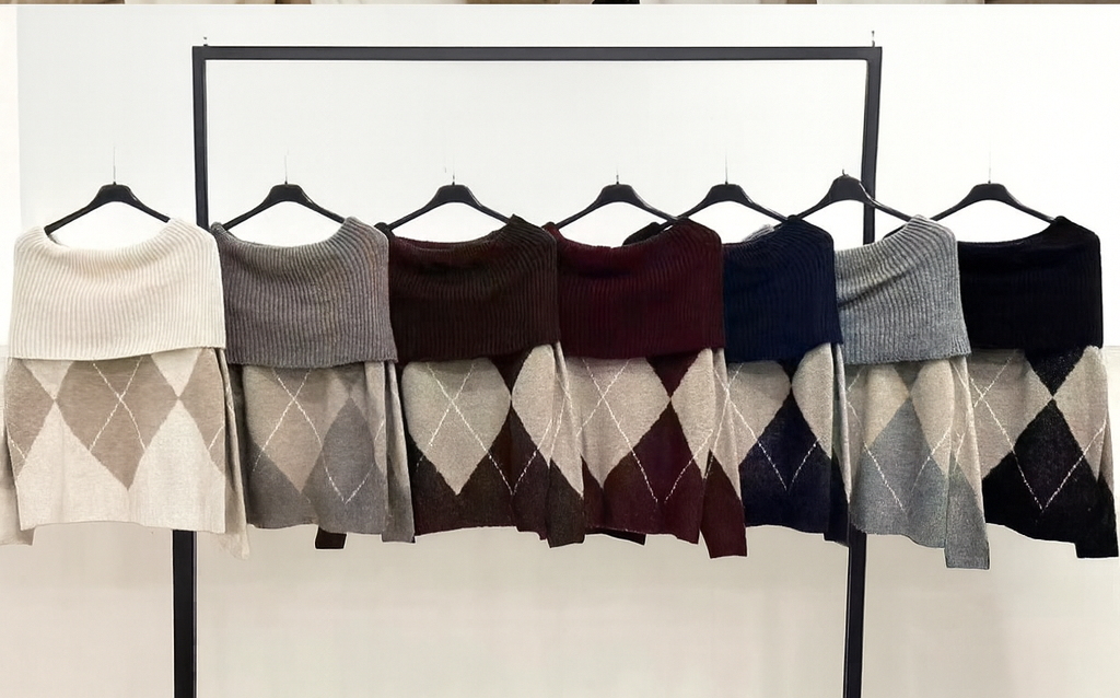 Pull Épaules Dénudées Argyle（X6）