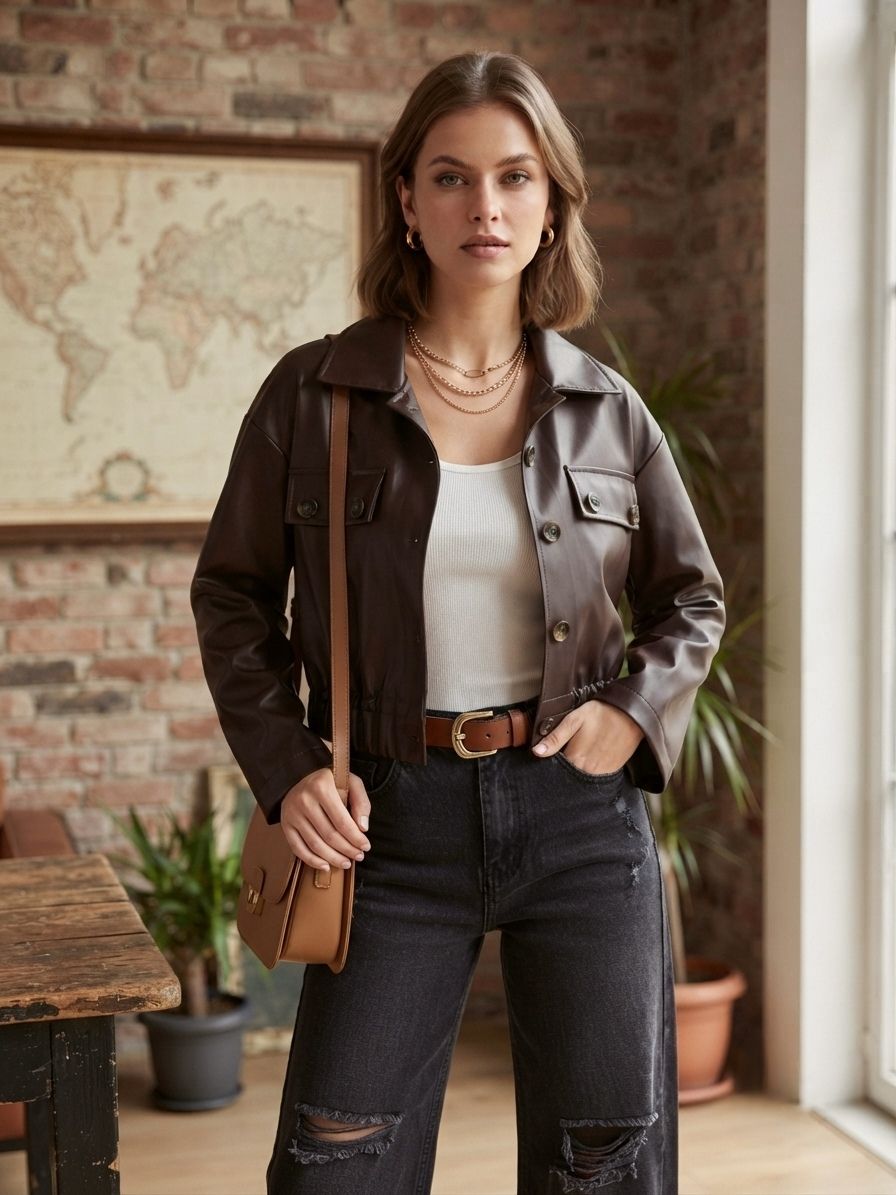 Veste Courte En Cuir, Base ajustable par cordon de serrage coulissant (x6)