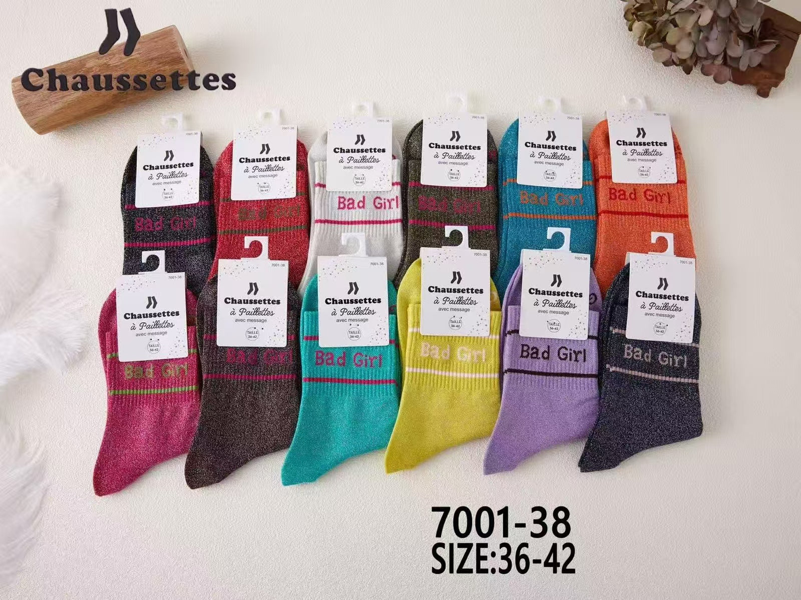 chaussette pailletee avec message(×12)#38