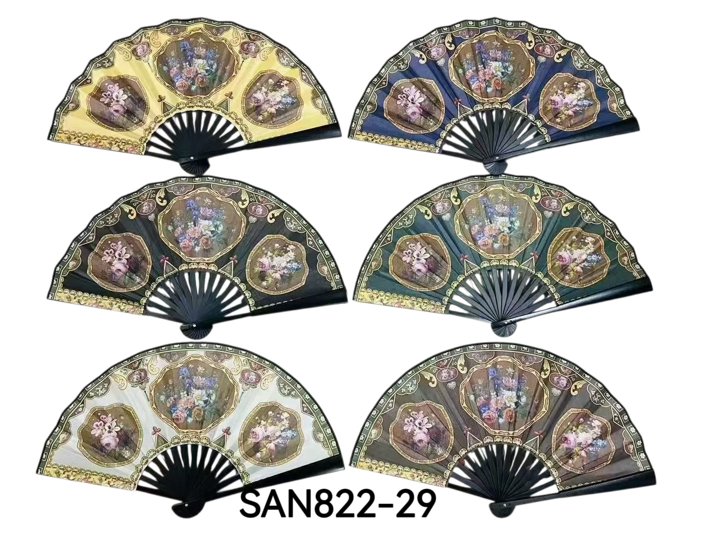 Éventail Pliant Style Rococo - Tableaux Fleuris Anciens(x12)#29