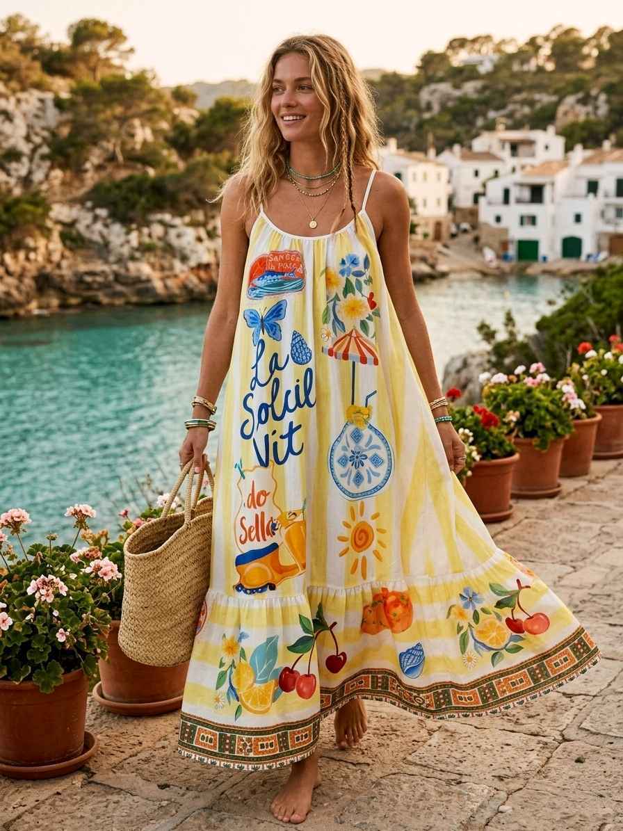 Robe Longue À bretelles Imprimé Graphique (x6)