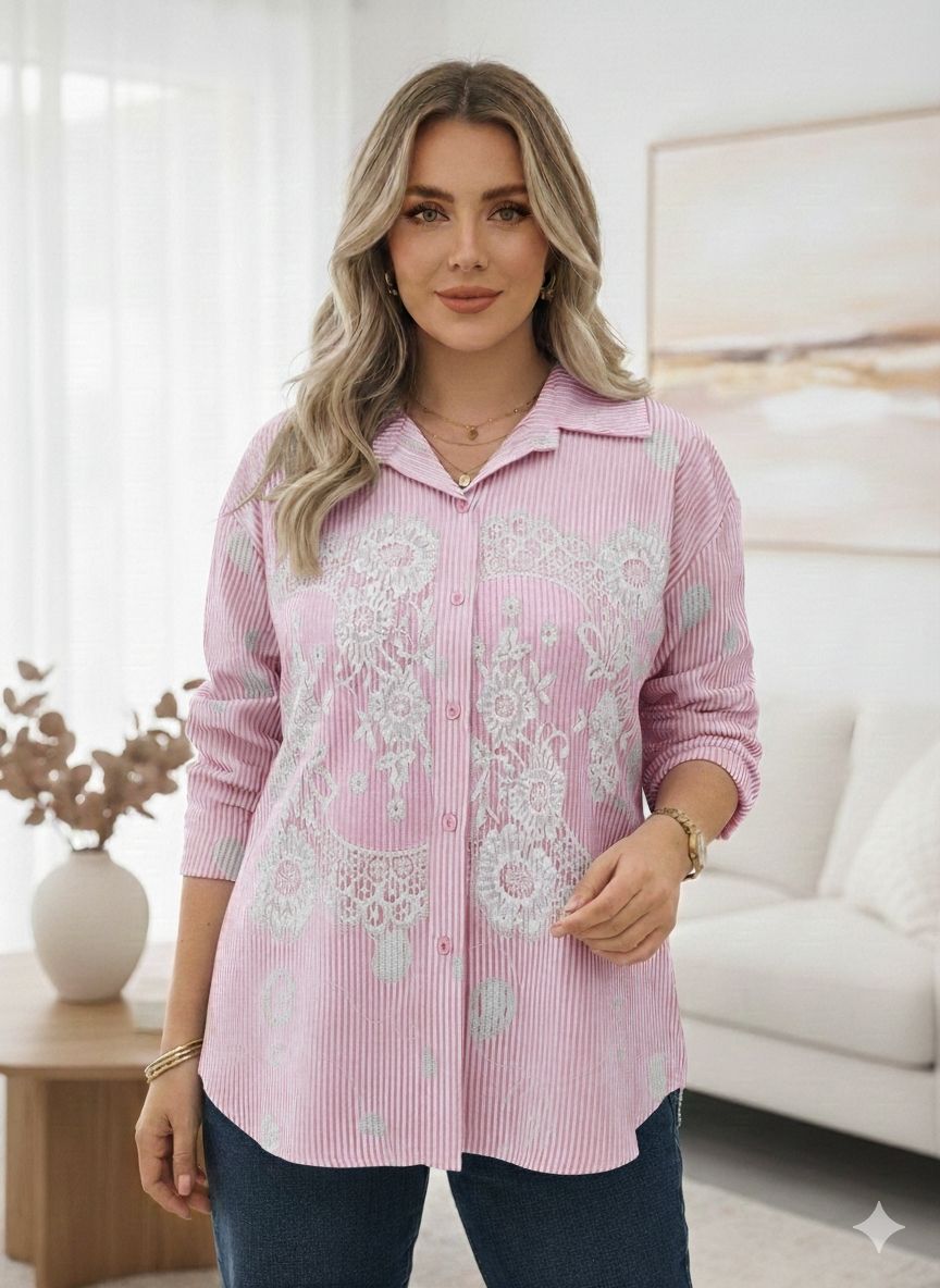 Chemise rayée brodée esprit bohème(x6)