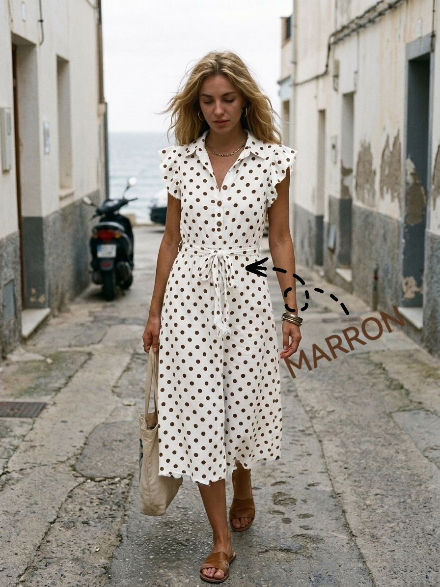 Robe Mi-Longue Fluide à Pois (x6)