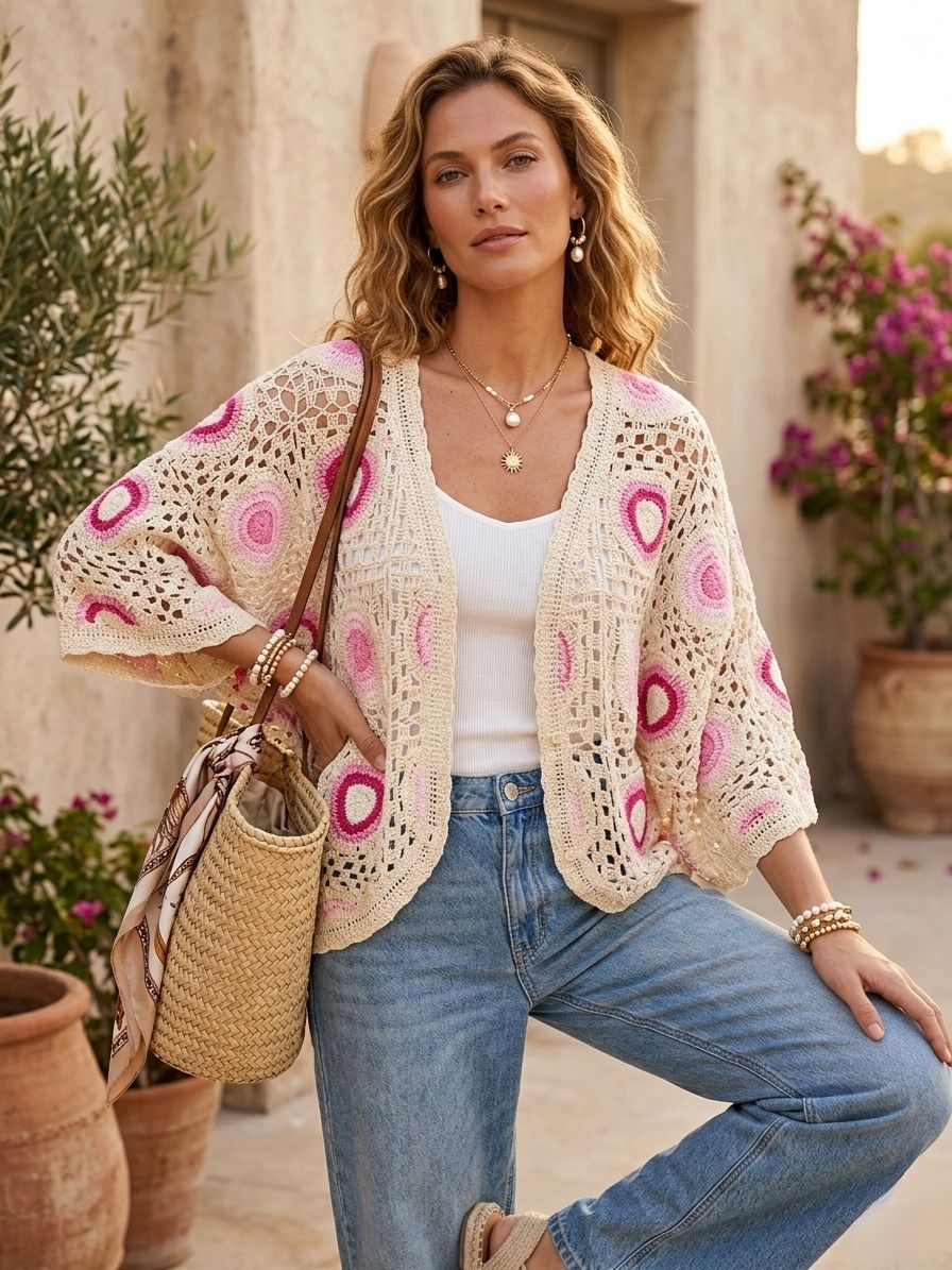 Gilet En Crochet Over Manche Chauve-souris (x6)