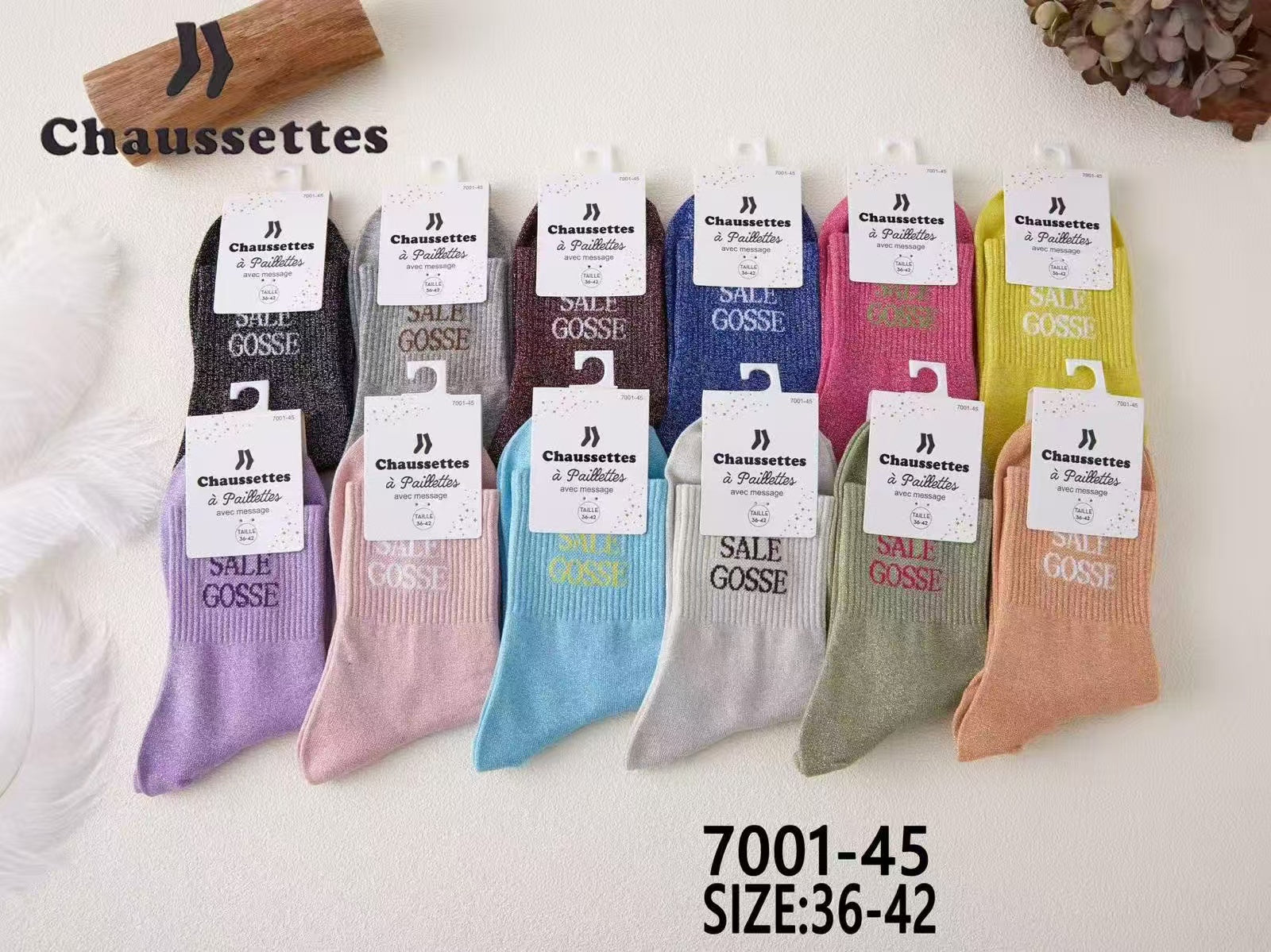 chaussette pailletee avec message(×12)#45