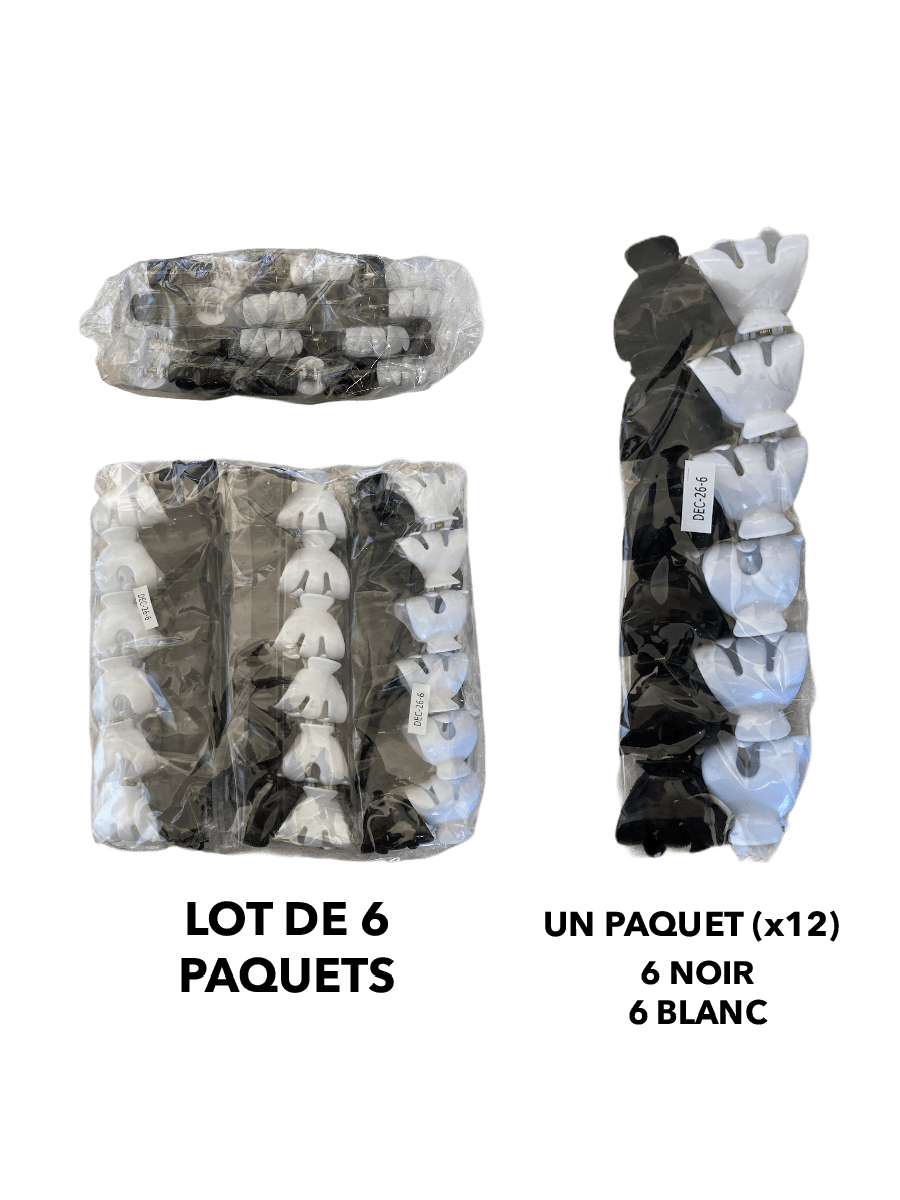 LOT DE 6 PAQUETS - petites Pinces crabes cheveux noir et blanc (x12) 2,50€/paquet | Grossiste-pro