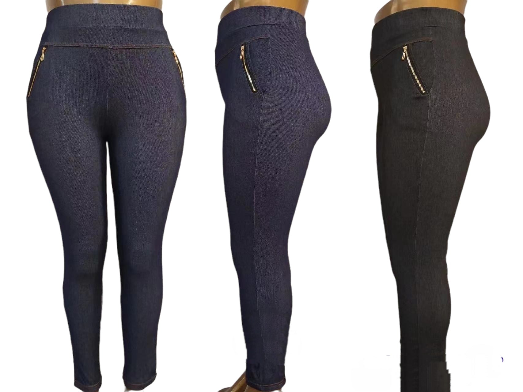 Pantalon grande taille Jean motif fermeture côté (x12