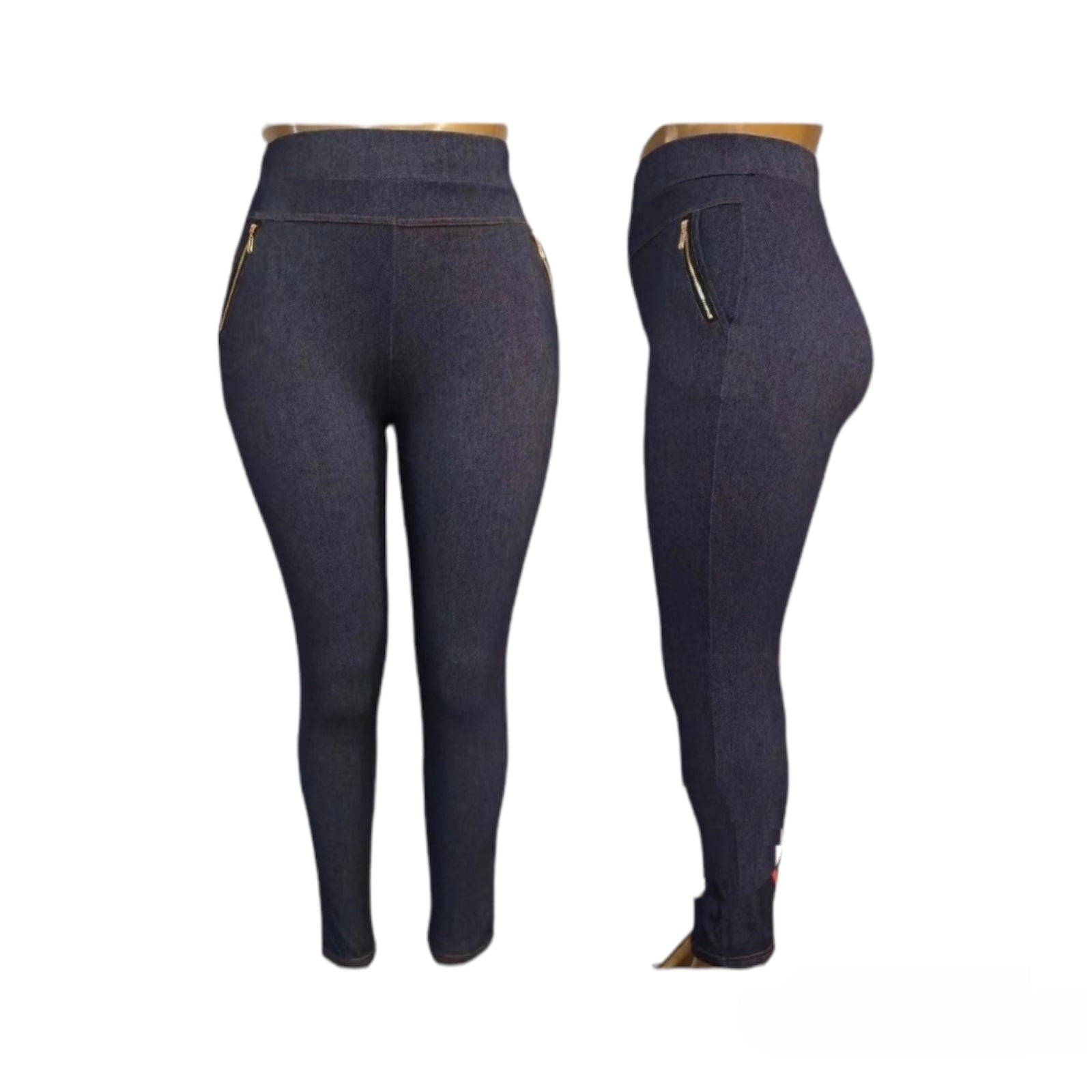Pantalon grande taille Jean motif fermeture côté (x12