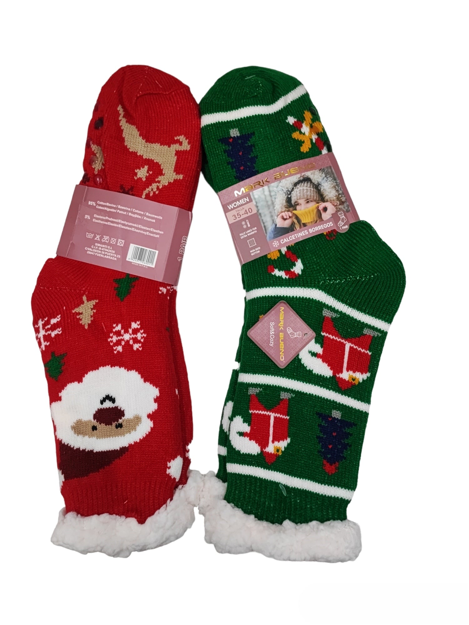 Chaussettes fourrées motif Noël T35- 40  (x12)