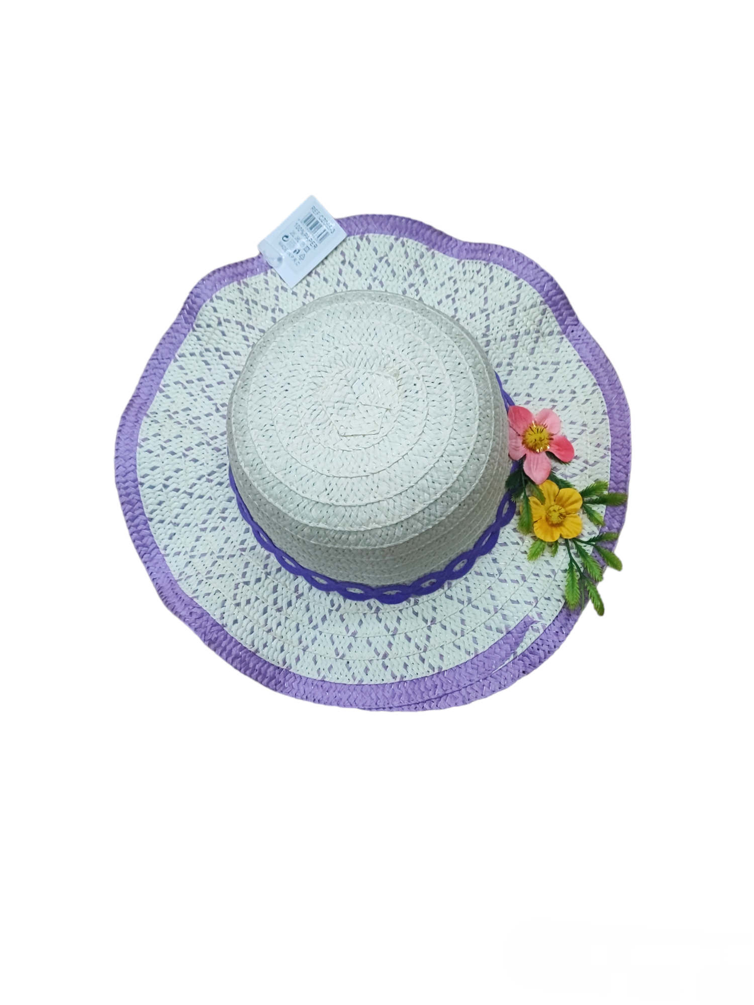 Chapeaux de paille enfant  motif fleurs (x12)