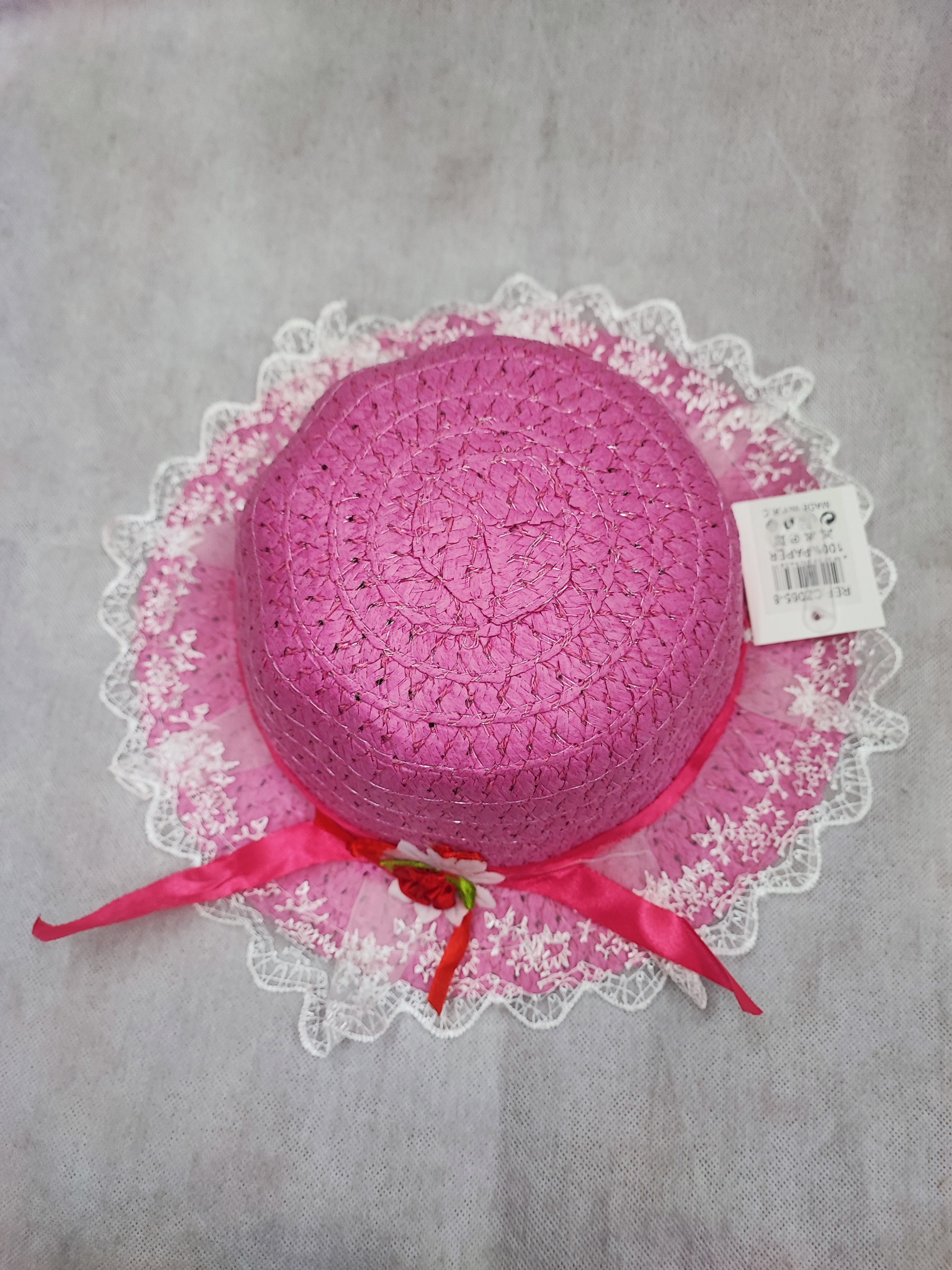 Chapeaux de paille taille enfant ruban fleur  (x12)