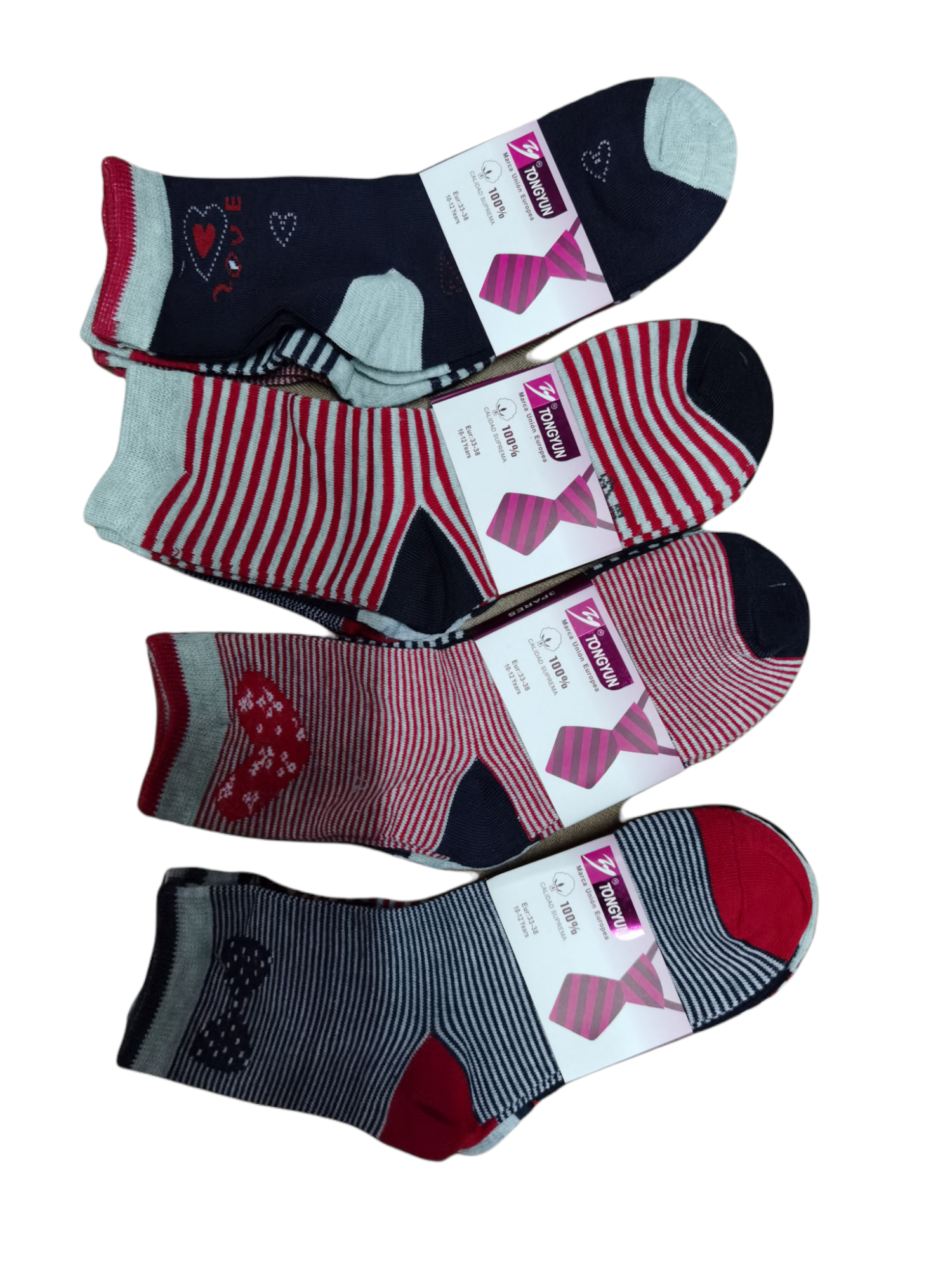 FILLE - Chaussettes coton 3 Tailles mélangées T21-26/27-32/33-38 (x36)