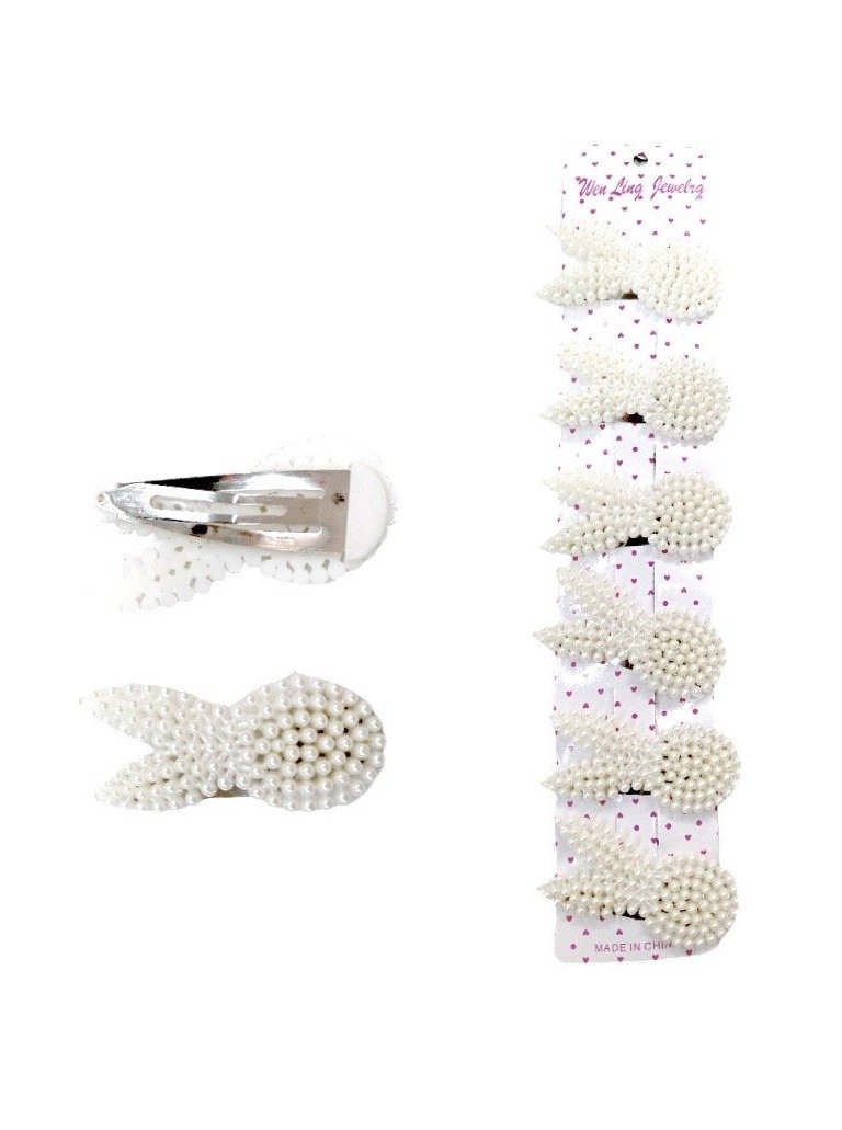 LOT DE 12 - Barrettes Pinces perles lapin    0,60€/unité | Grossiste-pro