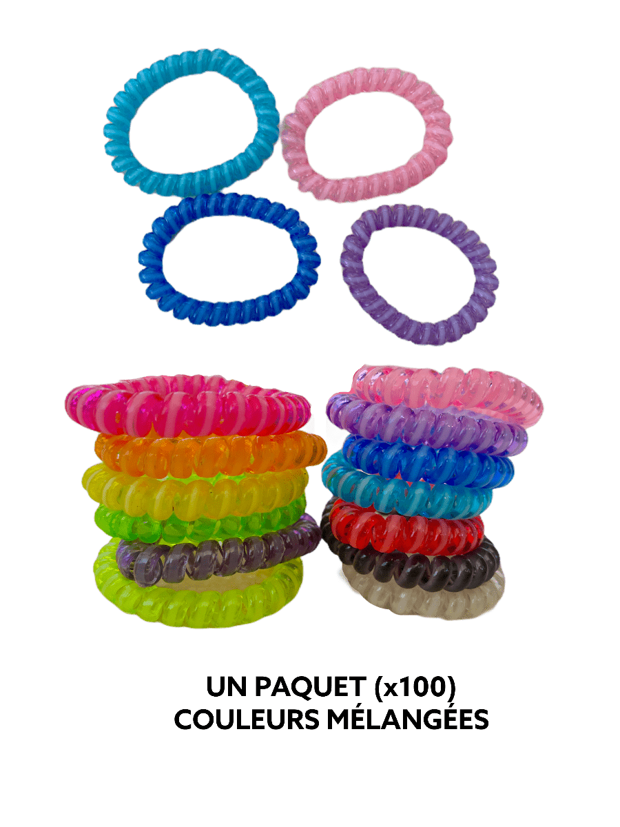 Élastiques cheveux spirales DUO invisible (x100) 0,09€/unité | Grossiste-pro