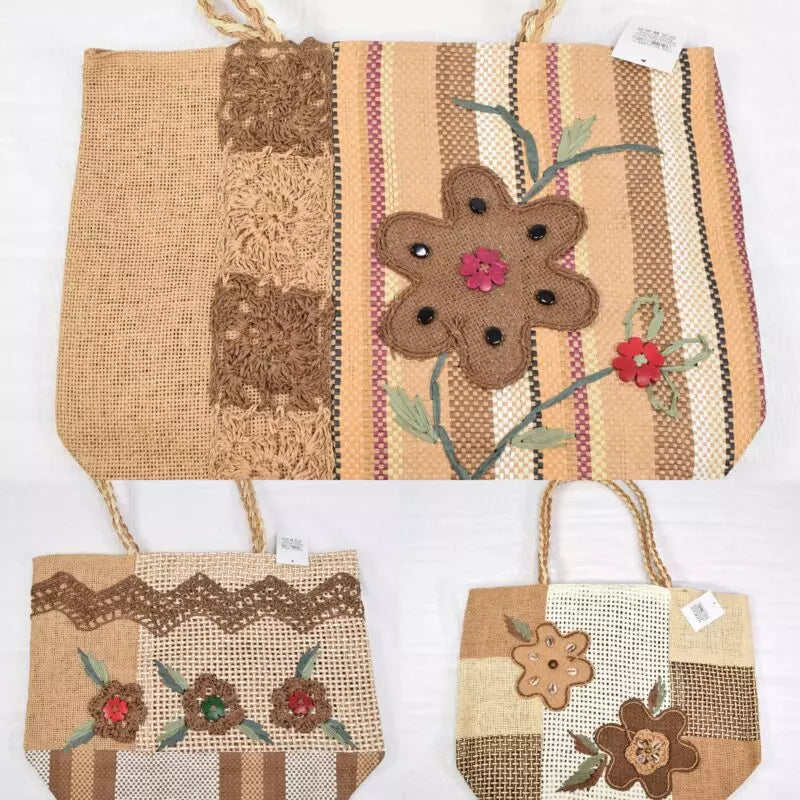 Sac paille fourre-tout fleur  (x6)